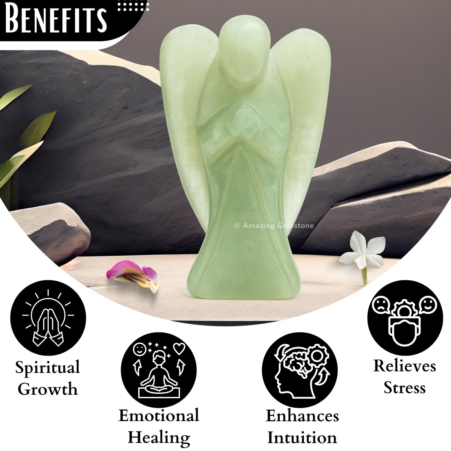 Amazing Gemstone Green Aventurine Angel - Green Aventurine Crystal Angel and Pocket Guardian Angel Crystal Figurines (3 inches)