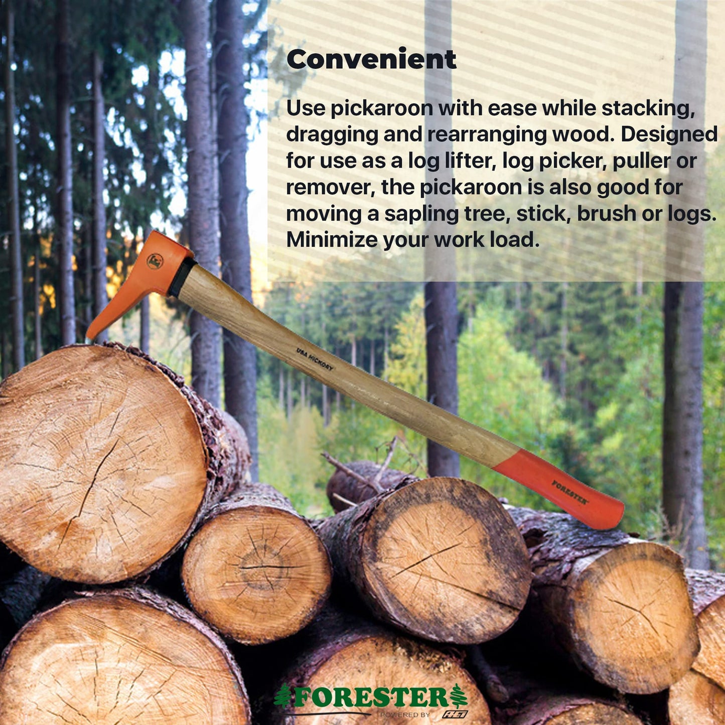 FORESTER Pickaroon Logging Tool 28in | USA Hickory Handle | Hookaroon Logging Tool | Log Roller Tool & Forestry Tools for Dragging and Stacking Logs