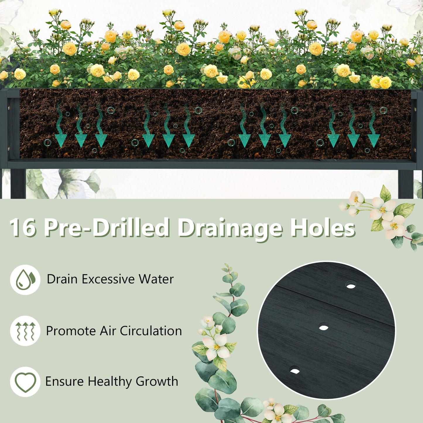 Giantex HIPS Raised Garden Bed, Elevated Planter Box w/Legs, Storage Shelf, Drainage Holes, Weather-Proof Standing Raised Beds for Backyard Balcony Flower Herb (Black, 44" x 18" x 29")