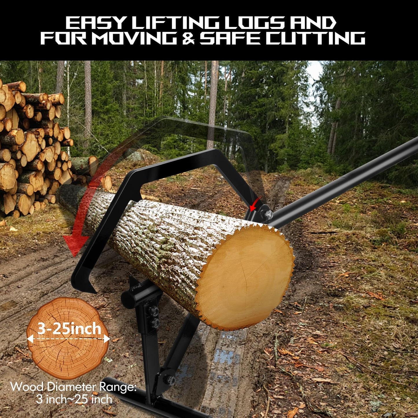 EELLAO 50.9inch Timberjack Log Lifter, Adjustable Log Roller Cant Hook, Heavy Duty Steel Logging Tools Log Jack for Rolling Logs Ups to 25" in Dia