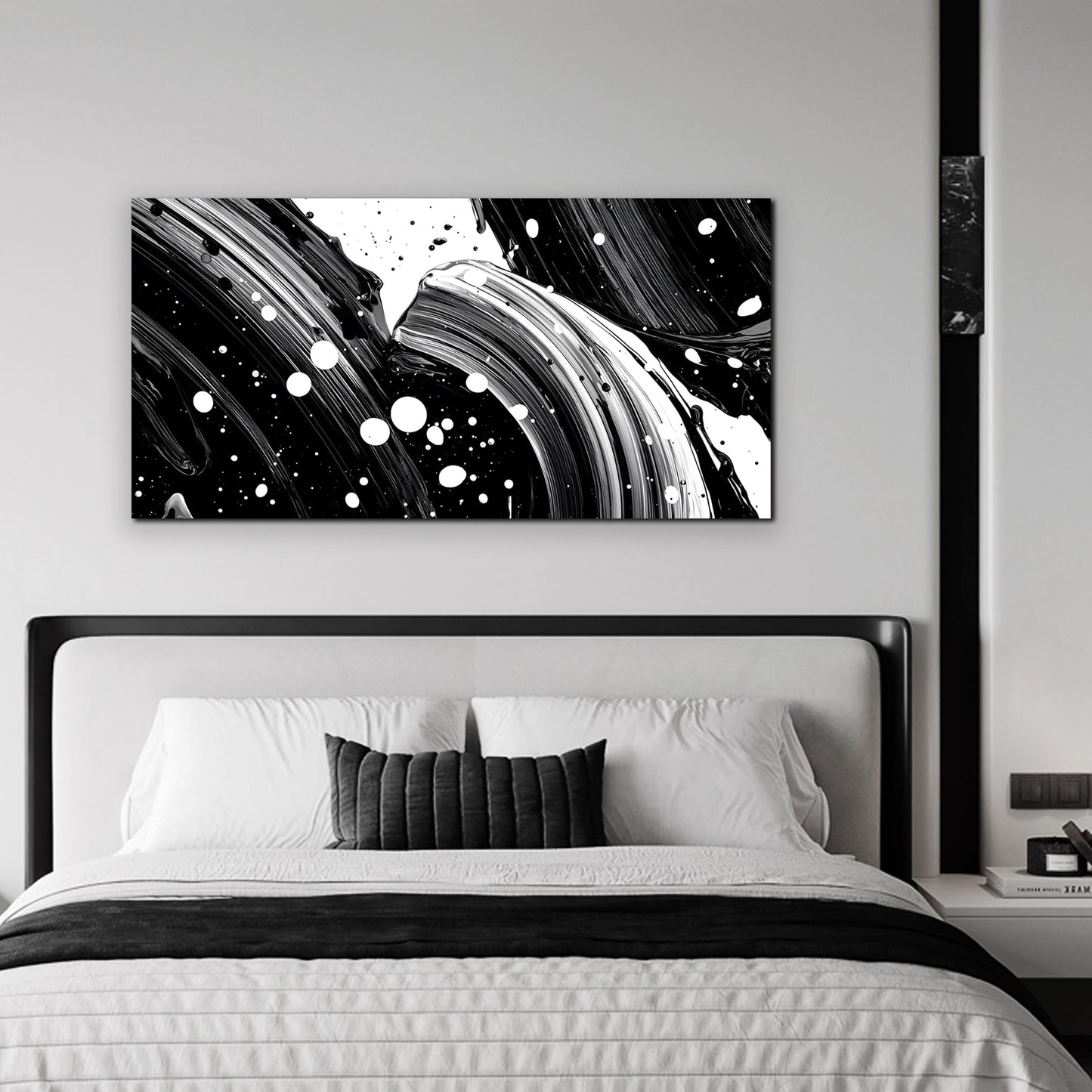 Trogonup Black Abstract Wall Art for Living Room Minimalist White Art Large Artwork for Bedroom Office Modern Canvas Prints Ready to Hang 20x40 Inch