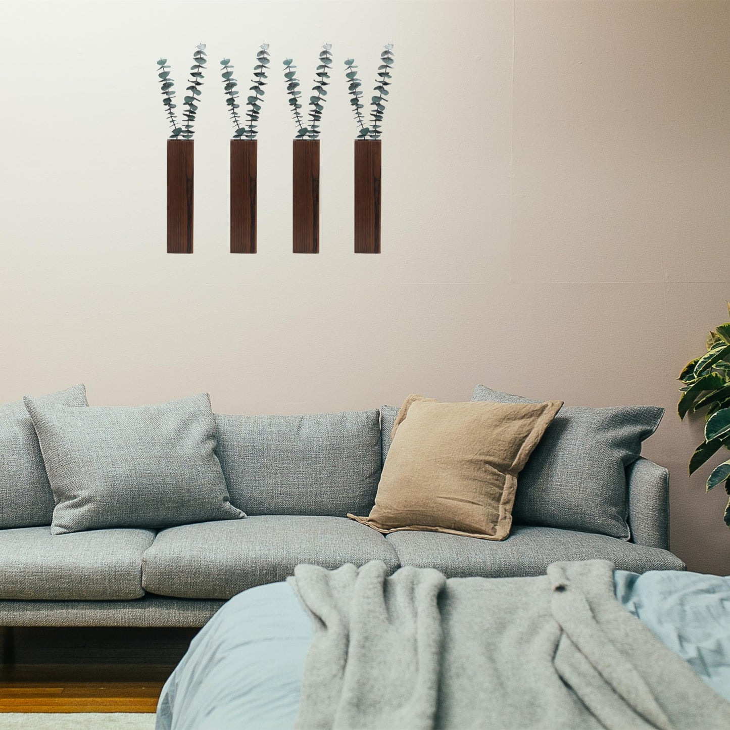 Wood Wall Planter 4 Pack Wall Decor for Artificial Flower Plants Wooden Plants Holders Pocket Vase Hanging for Living Room Bedroom Dining Room Bathroom Indoor Decroation (Dark Brown)