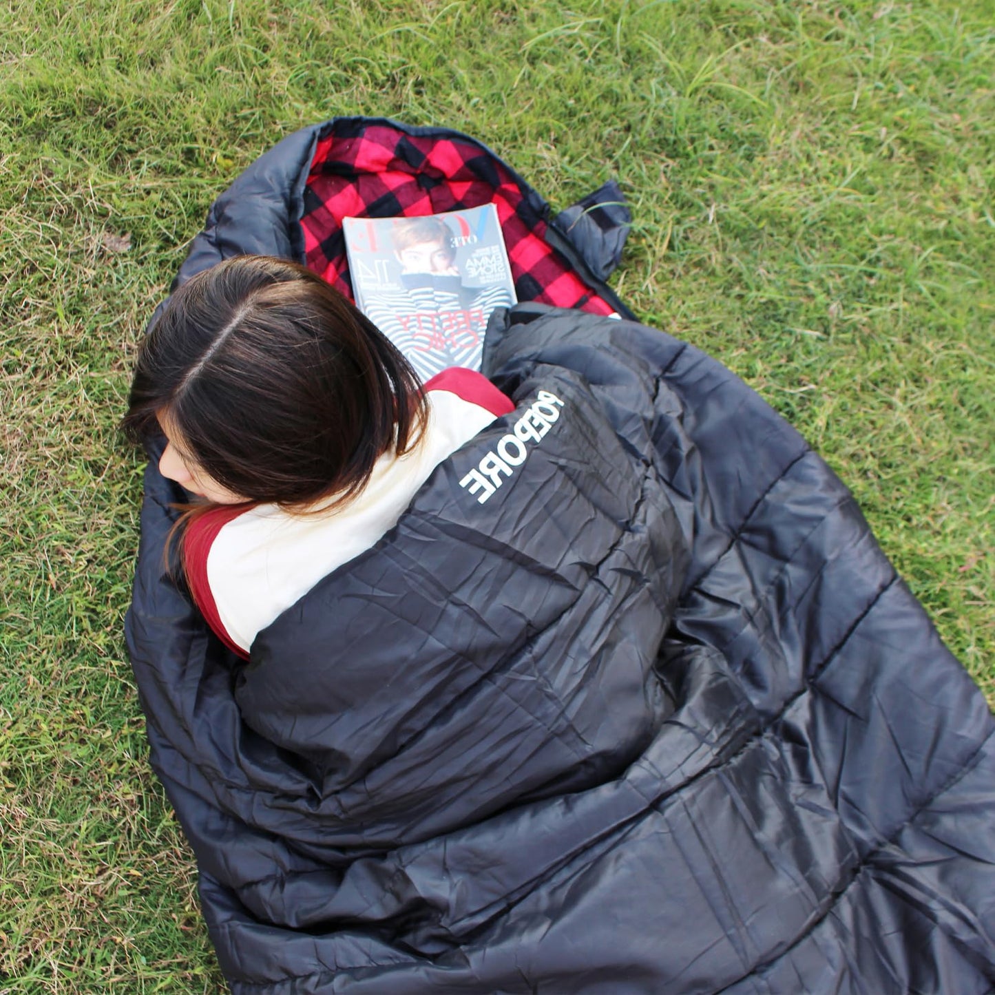 POEPORE 0 Degree Sleeping Bag 100% Cotton Flannel XXL Cold Weather Winter Oversized Sleeping Bag for Adults Camping Zero Degree Big and Tall with Compression Sack