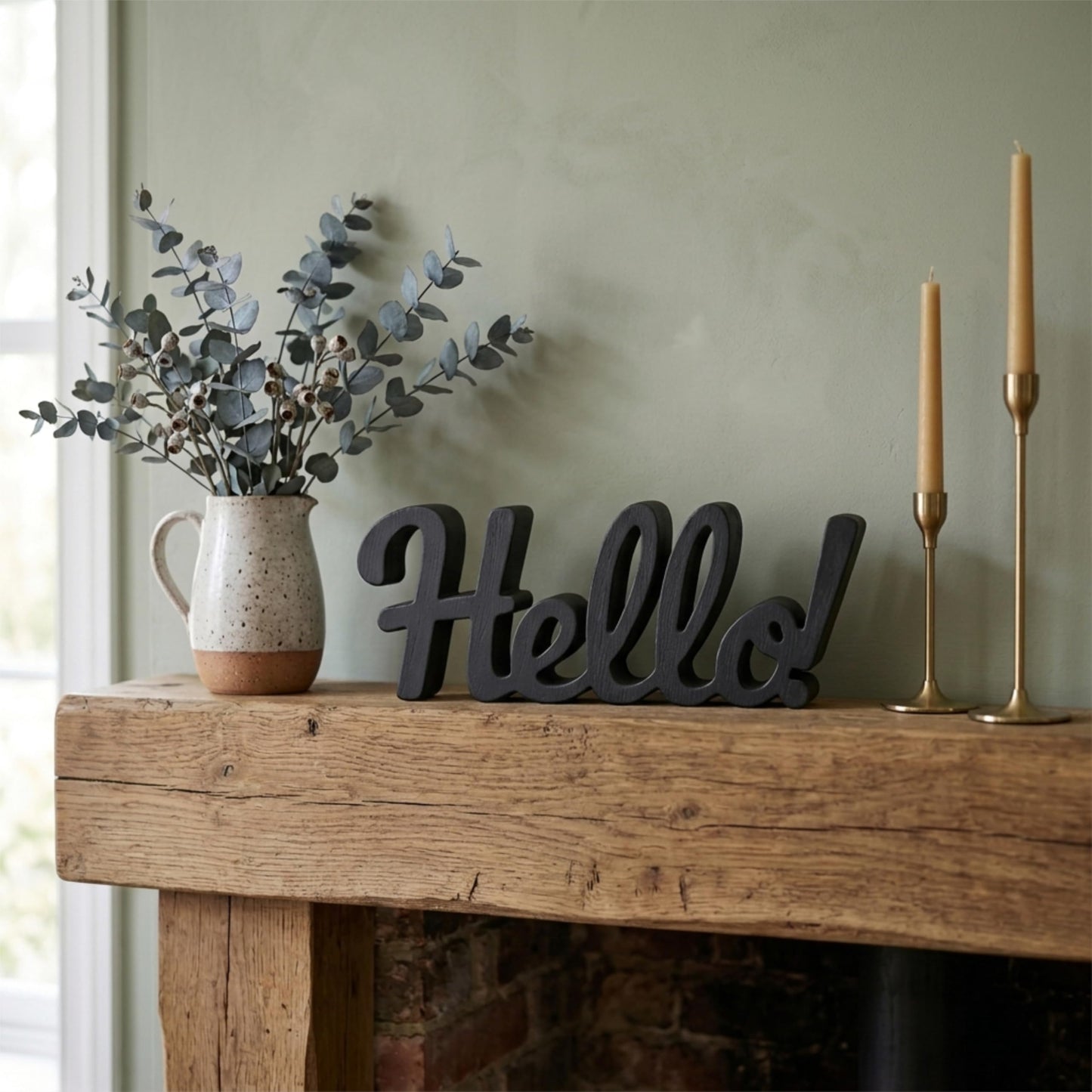 Hello Sign - Made in USA Modern Welcome Sign for Front Door Wreath & Entryway Shelf Decor - Bold Script Lettering for Home Accents & Tiered Tray Display, Matte Finish, 9.5 x 4 in"