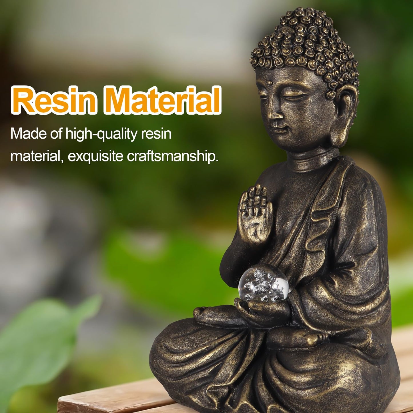 nawaza Buddha Statue Garden 9″ Solar Resin for Home Decor Yard Garden Patio Lawn Ornaments, Prayer Spiritual Living Figurine, Decor Outdoor Buddha Figurine Premium Bronze