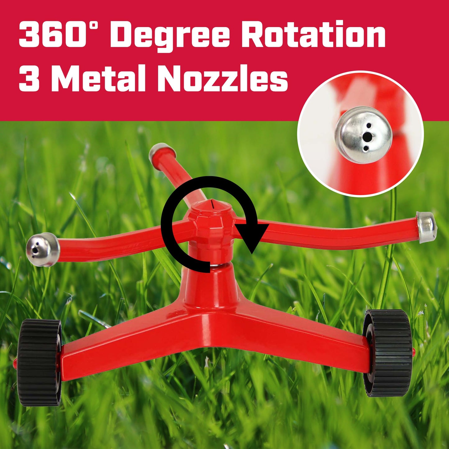 Chapin 4986: 3-Arm Rotary Sprinkler, 360 Degree Automatic for Small Gardens and Lawns, Up to 45ft Coverage Area, Red