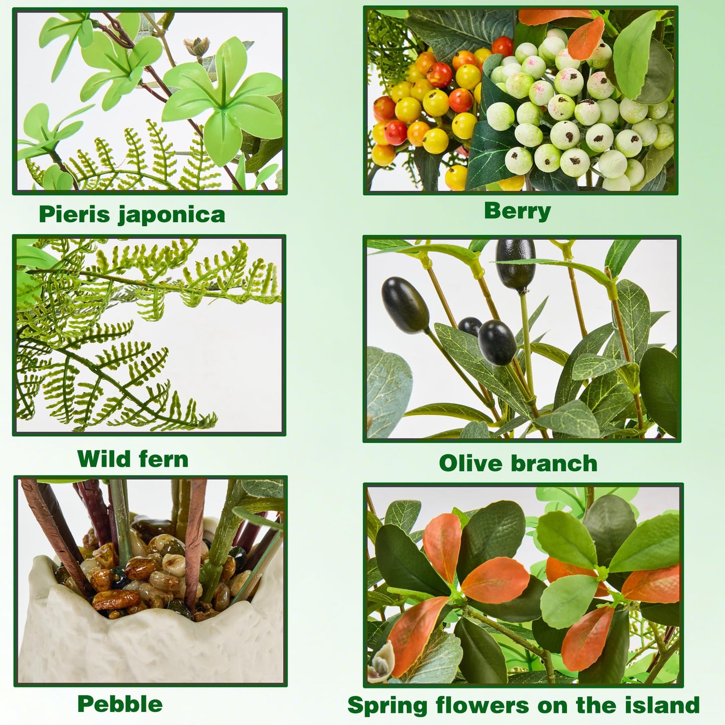 K&Y Realistic Artificial Potted Plants Olive Wild Fern Berry Decor Low Maintenance Faux Greenery Indoor Fake Plants for Home Office Bathroom Kitchen Desk Shelf No Watering Needed (White Vase)