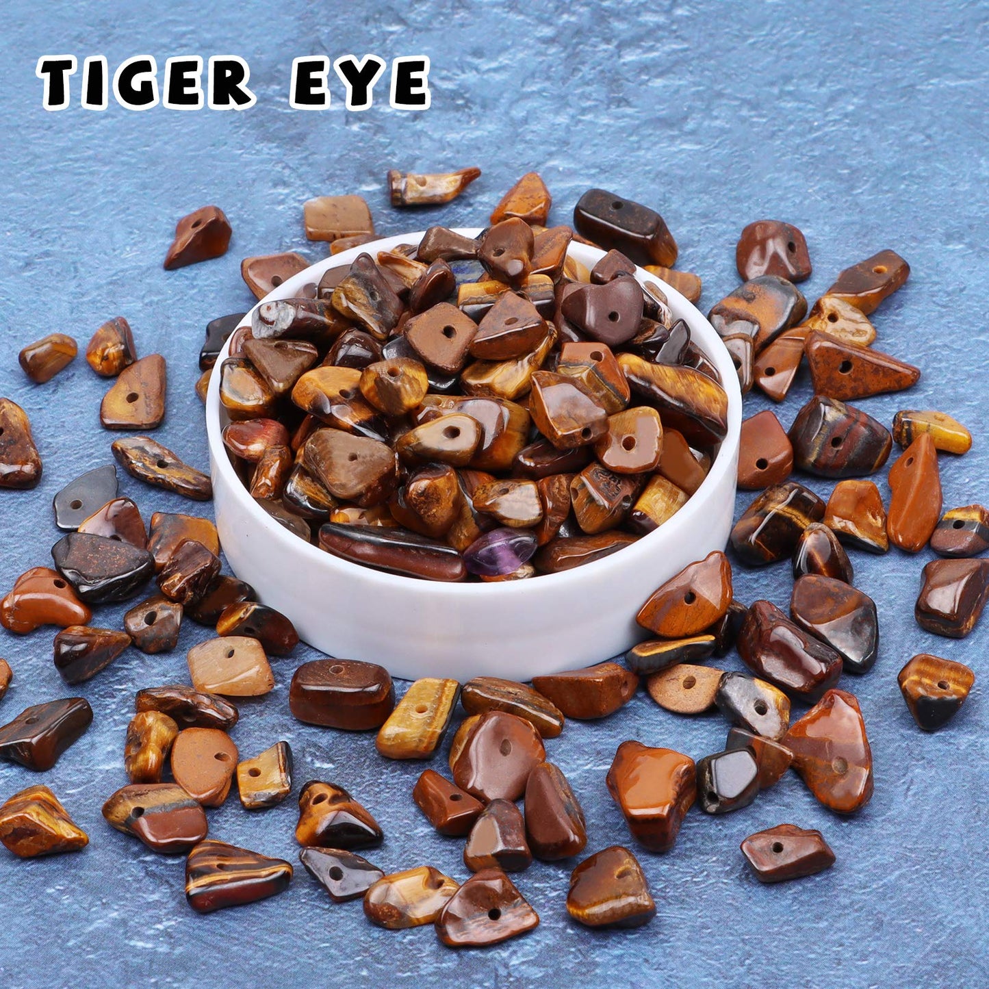 500 pcs Natural Chip Stone Beads, Tiger Eye 5-8 mm Irregular Gemstones Healing Crystal Loose Rocks Bead Hole Drilled for Jewelry Making Bracelet