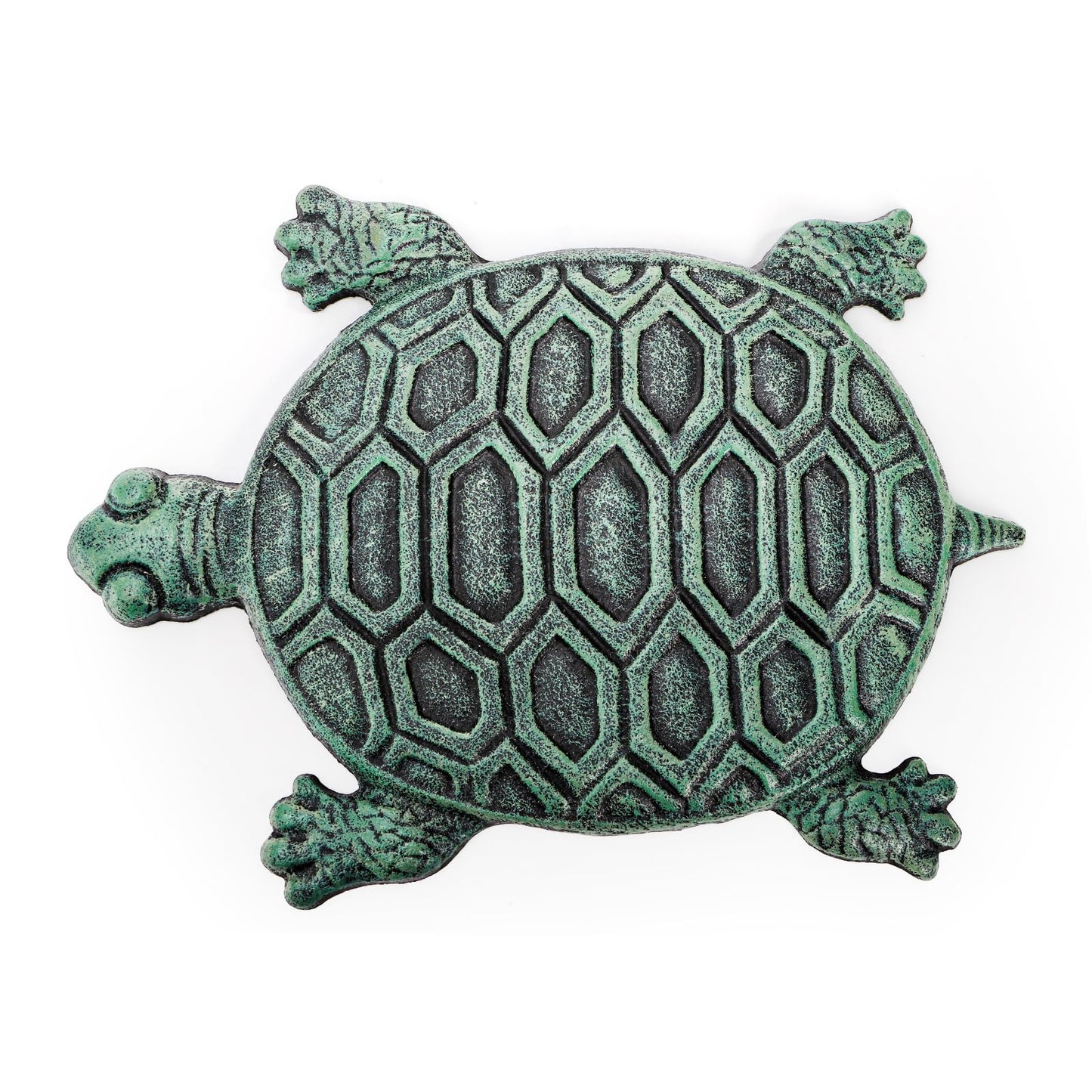 Lawei Cast Iron Turtle Stepping Stone, Sturdy Metal Stepping Mat for Front Door, Garden, Lawn and Yard, Verdigris Tortoise Decorative Stone Path Paver for Outdoor Walkway, 12.5 x9.4 Inch