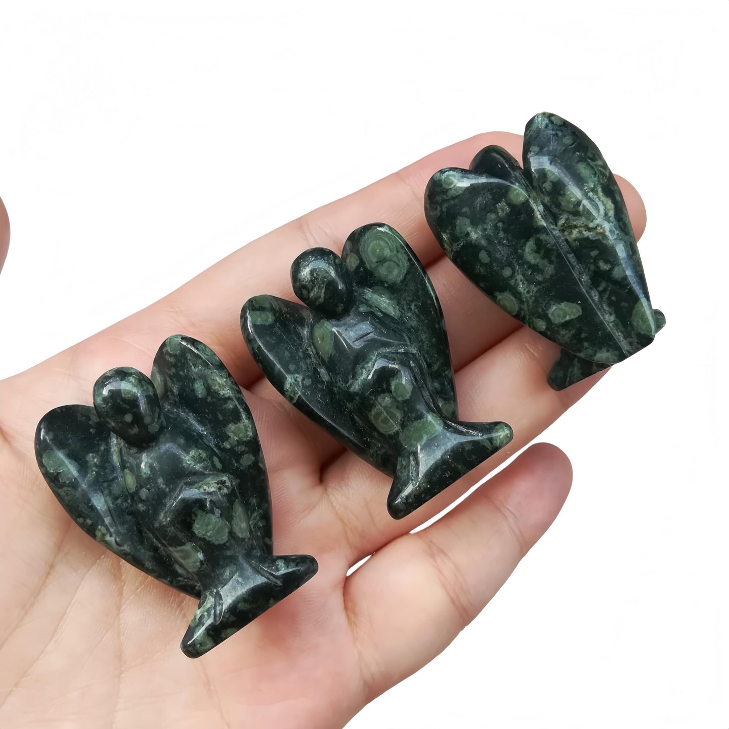Afucats Natural Kambaba Jasper Healing Guardian Angel Indoor Decorative Stone,1.5 Inches Carving Pocket Palm Statue,Gift for Her Christmas Décor