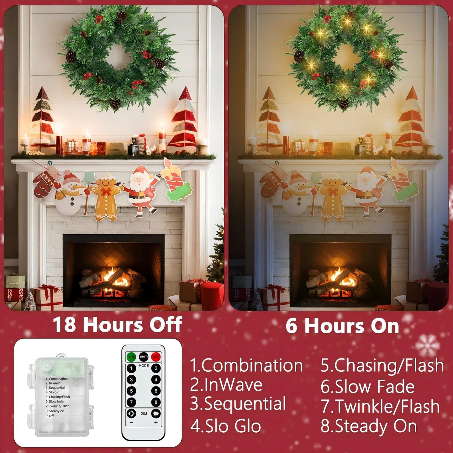 Remote Control 36" Pre-Lit Artificial Christmas Wreath, Norwood Fir Carolina Pine with Crestwood Spruce Pine Cones and Berry Clusters Warm White 75 LED Lights Christmas Decor in/Outdoor Holiday Decor