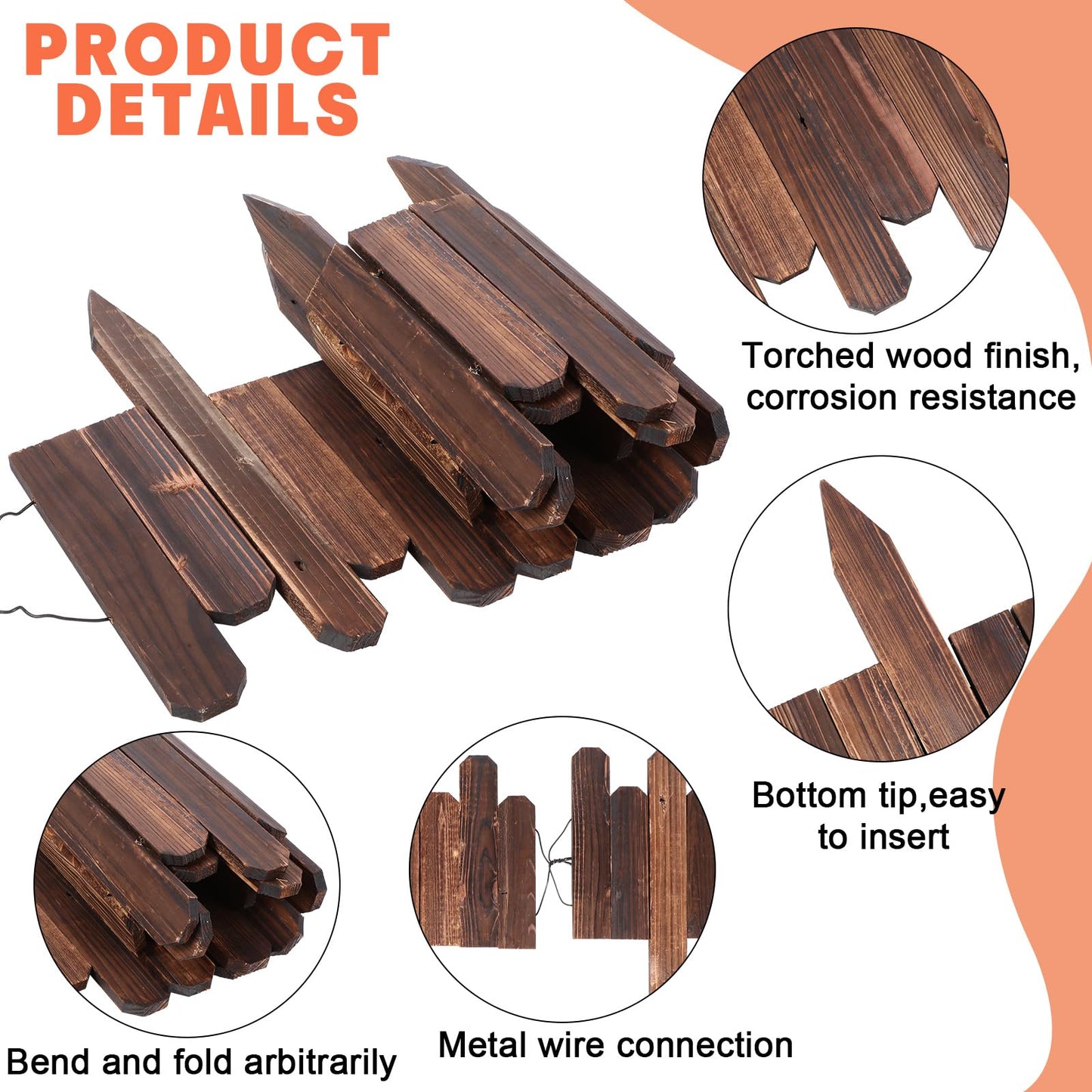 Soaoo 4 Pack Wood Garden Edging Border Outdoor Flexible Landscape Border Fence Decorative Lawn Edging with Gloves for Flower Bed Pathway Garden Yard (16 ft)