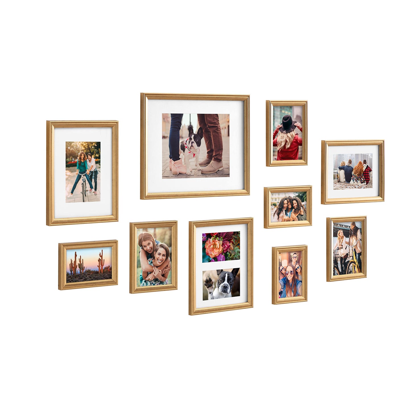 Kate and Laurel Adlynn Photo Frame Set, Set of 10, Varying Sizes, Gold, Traditional Glam Frame Collection for Wall