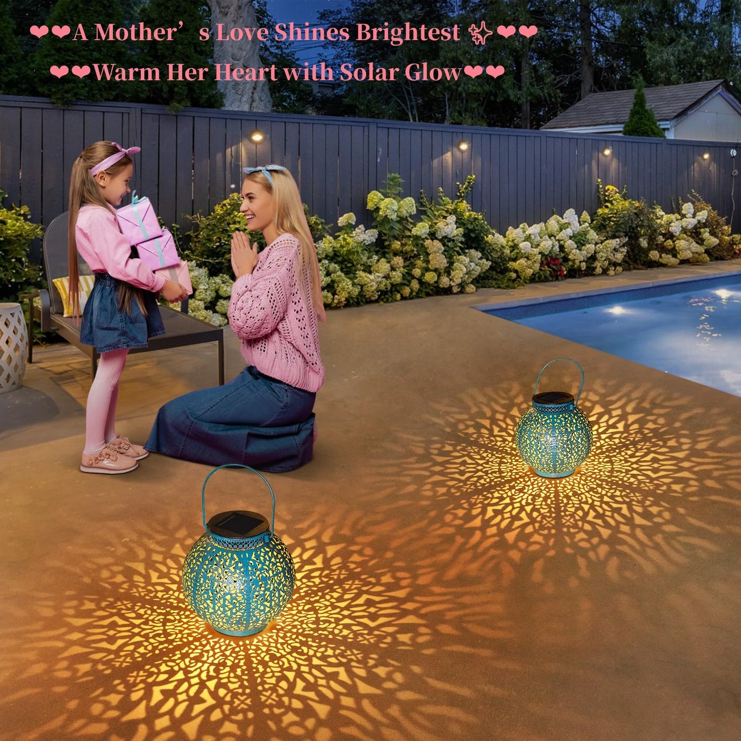 TAKE ME 2 Packs Solar Lanterns Outdoor Lights Waterproof Garden Lanterns for Patio,Outside Mothers Day Gifts Mom Wife Grandma Birthday Gifts [Set of 2]