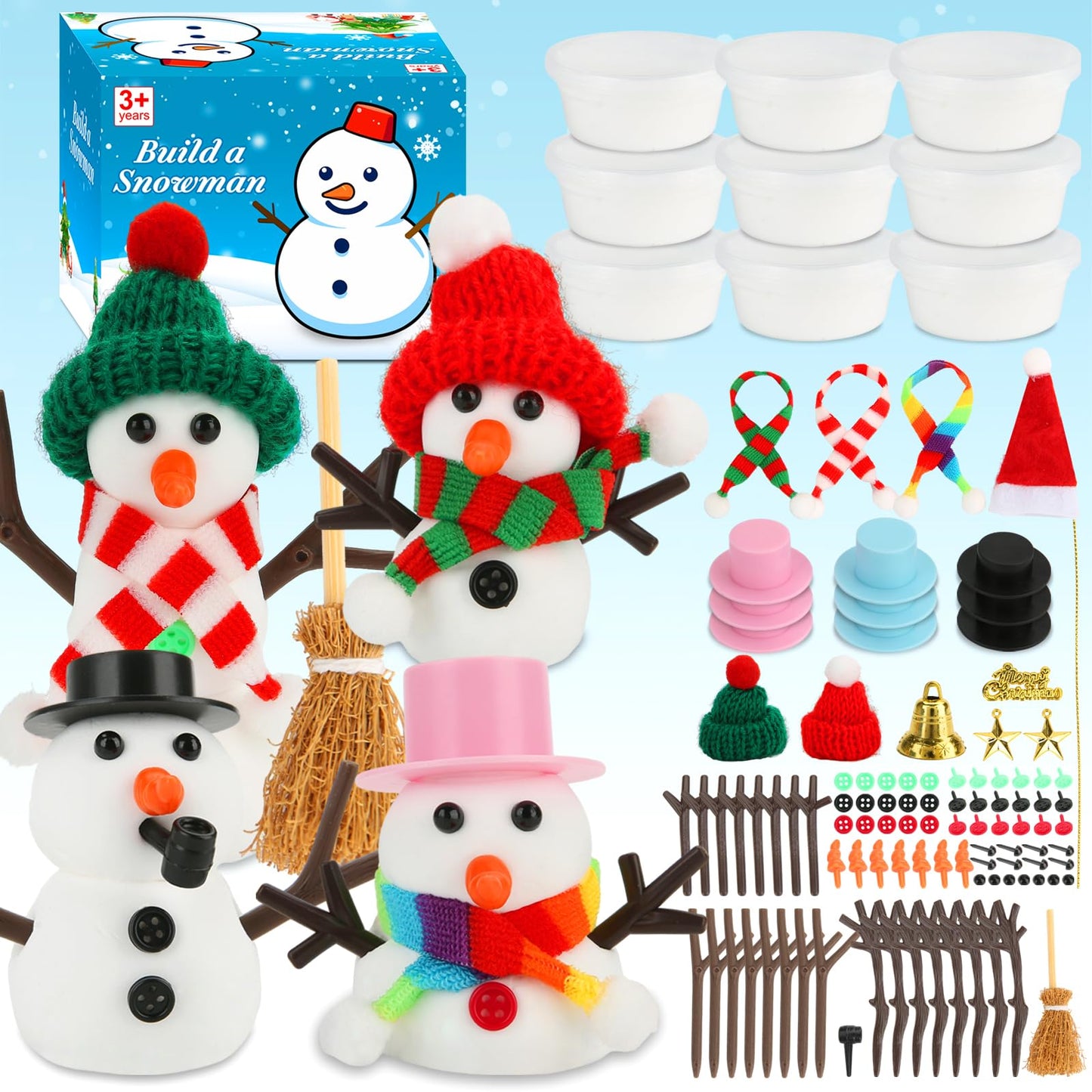Build a Snowman Kit, 10 Pack Air Dry Modeling Clay Art Craft Supplies Christmas Crafts for Kids Ages 4-8 8-12 Christmas Activities Party Favors Toddler Boys Girls Stocking Stuffers Gifts Xmas Decor