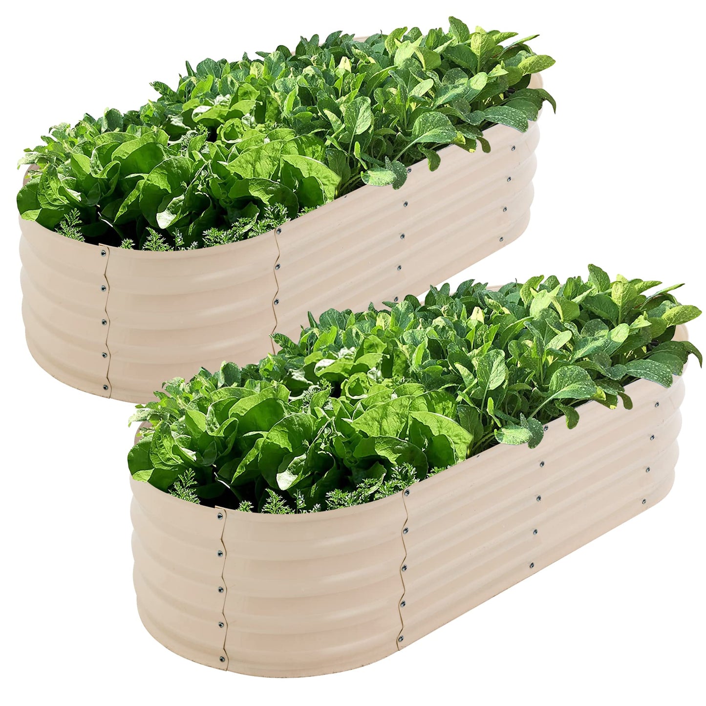 Sundale Outdoor 2 Pack Galvanized Raised Garden Bed Kit, 4x2x1ft Planter Raised Garden Boxes Outdoor with Anti-Rust Paint，Oval Metal Planter Box for Vegetables Flower（Beige）