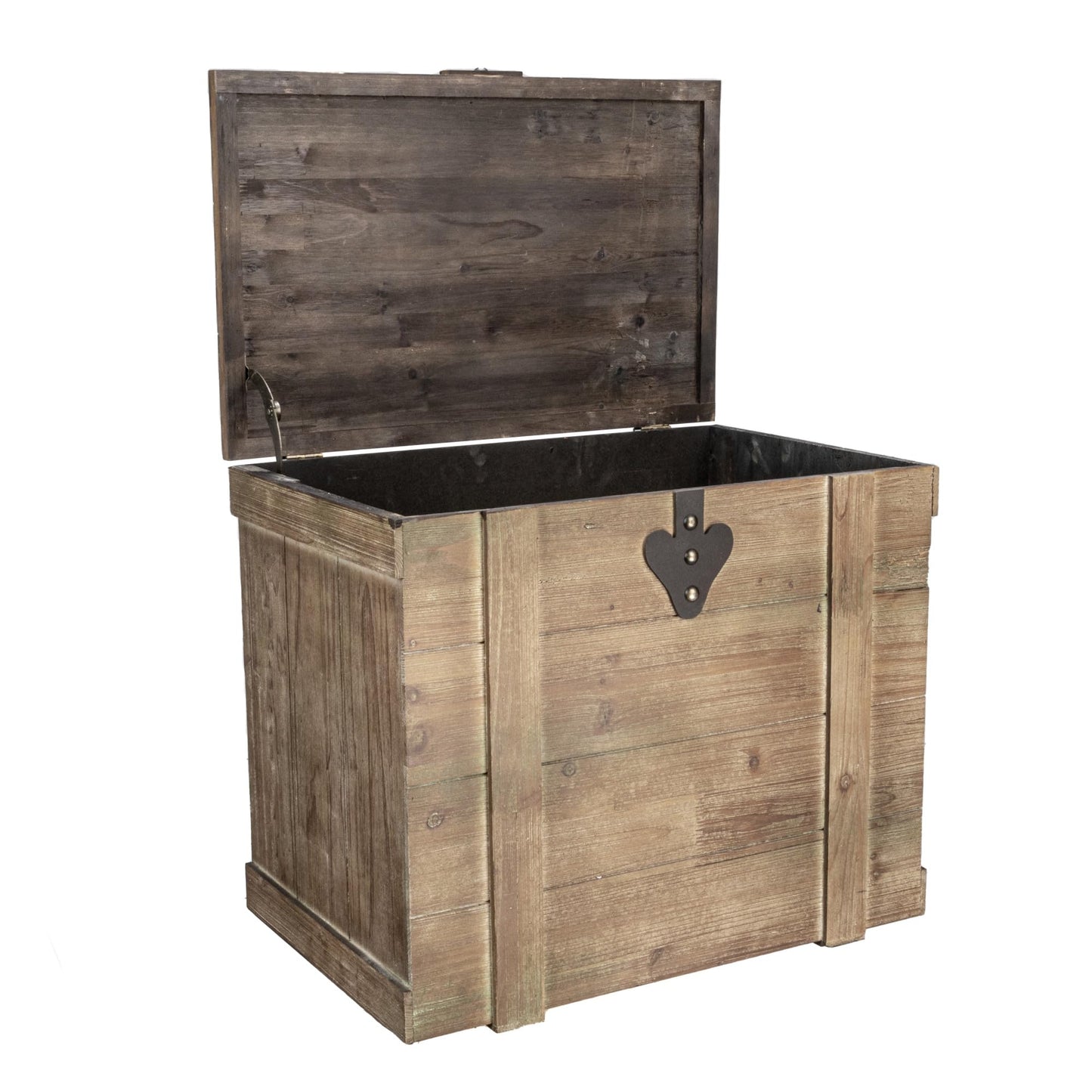 Household Essentials Antiqued Decorative Trunk, Large, Chinese Fir Panel and MDF, Smooth Backing and Metal Hinge Accent, Flat Top and Stay-Open Lid
