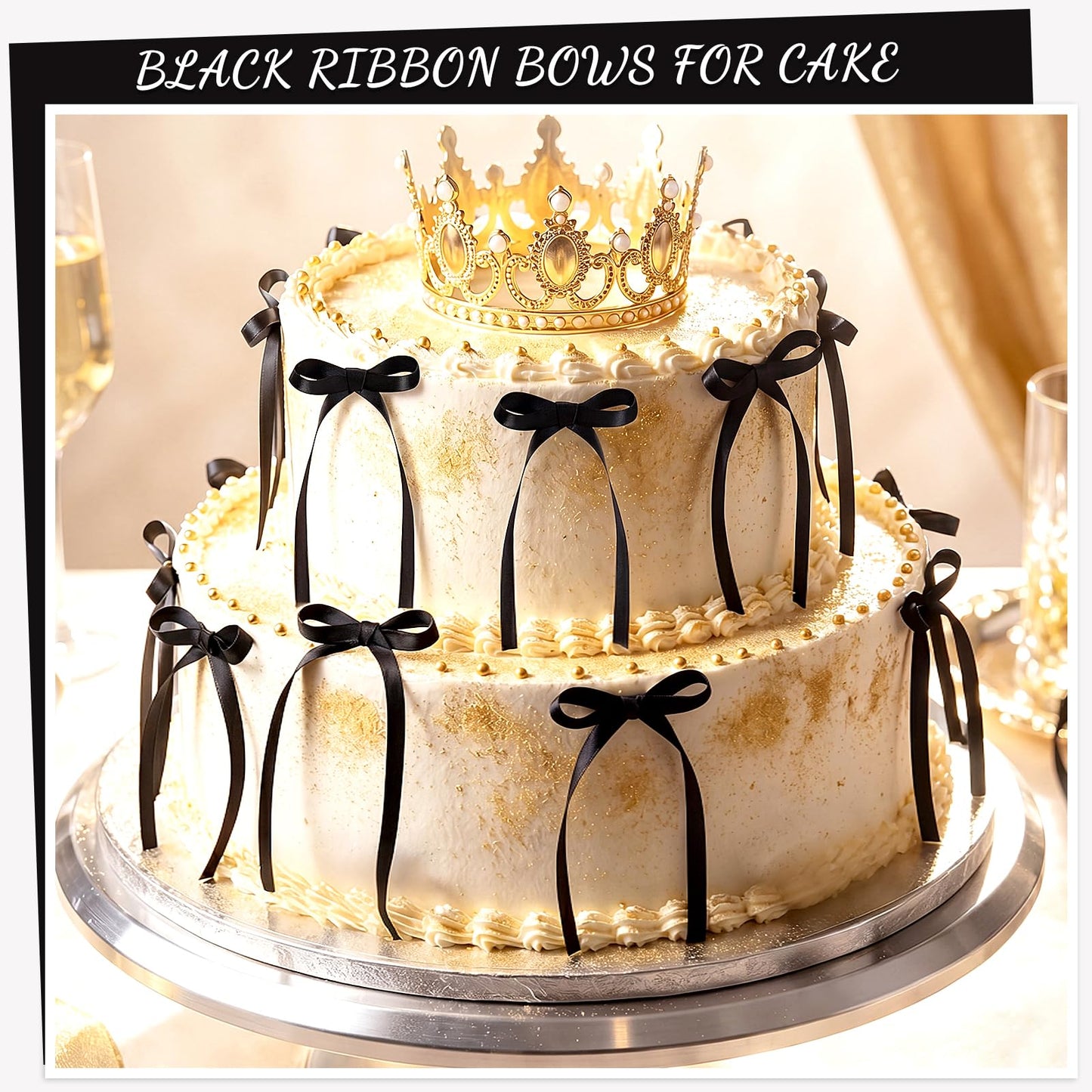 30 Pack Bow Cake Toppers Black Ribbon Bows for Cake Coquette Themed Bow Cupcake Toppers Graduation Decoration Bow Birthday Decorations for Baby Shower, Wedding, Engagement, Bachelorette Party