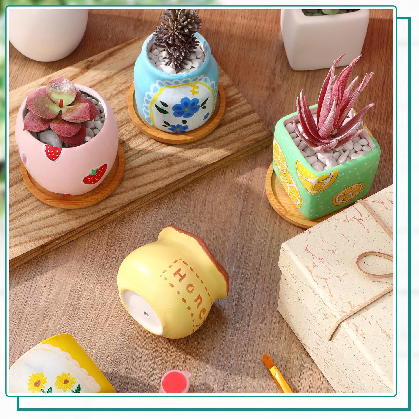 Maxdot 12 Sets 3 Inch DIY Ceramic Succulent Planters Pots to Paint Unpainted Ceramic Paintable Flowerpots Paint Your Own Flower Pot Pottery Painting Craft Kit for Gardening Draw Gifts