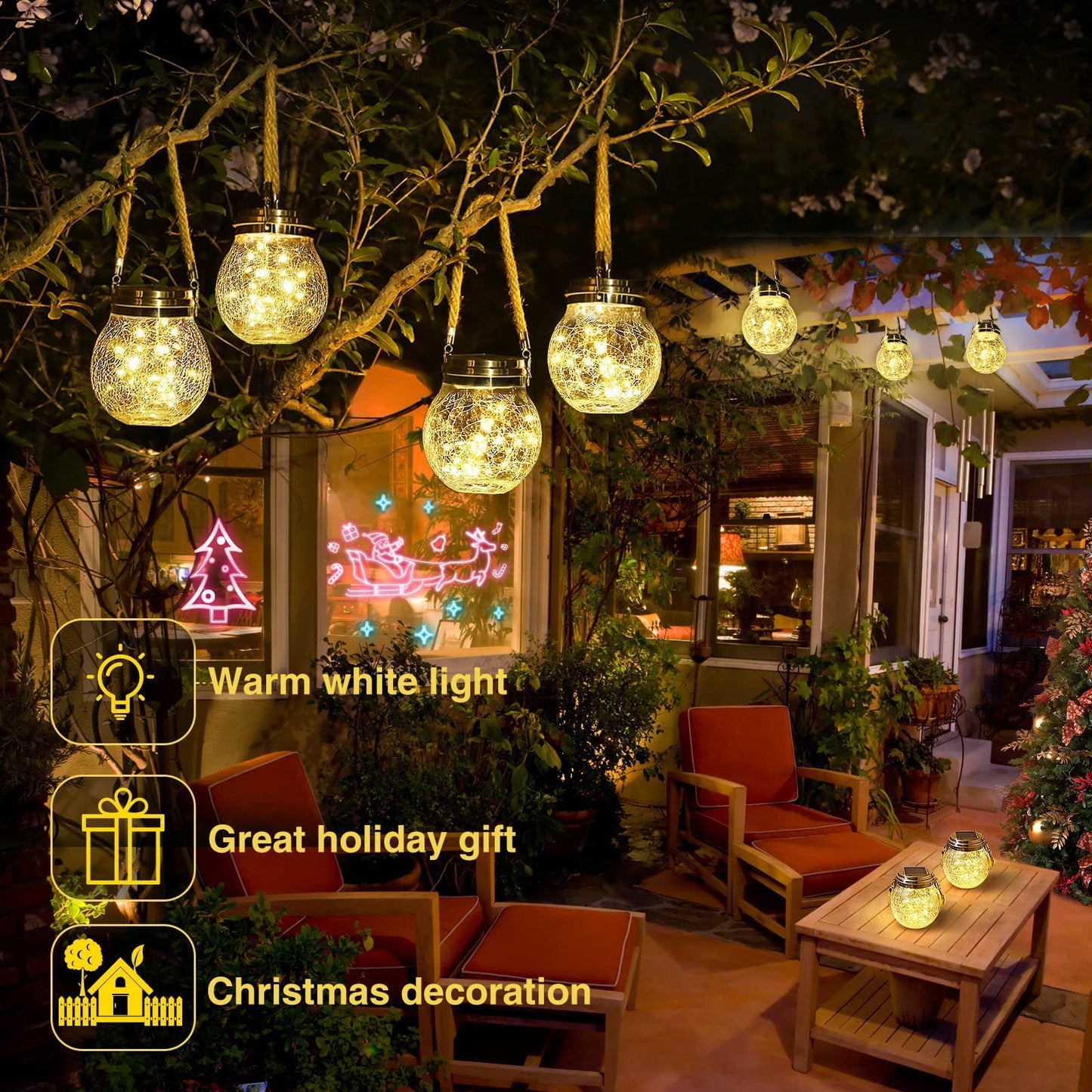 ROSHWEY Solar Lantern Gifts for Women, 2 Pack Hanging Garden Decor Lights Outdoor Waterproof with 30 LED for Halloween Christmas Easter Gift, L Size
