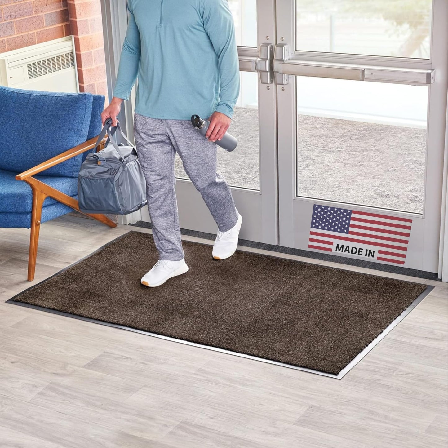 Consolidated Plastics Economy Indoor/Outdoor Entrance Floor Mat with Non-Slip Vinyl Backing, Absorbs Water, 18 Oz Heavy Duty Carpet Rug Commercial Grade (3' x 10', Brown)