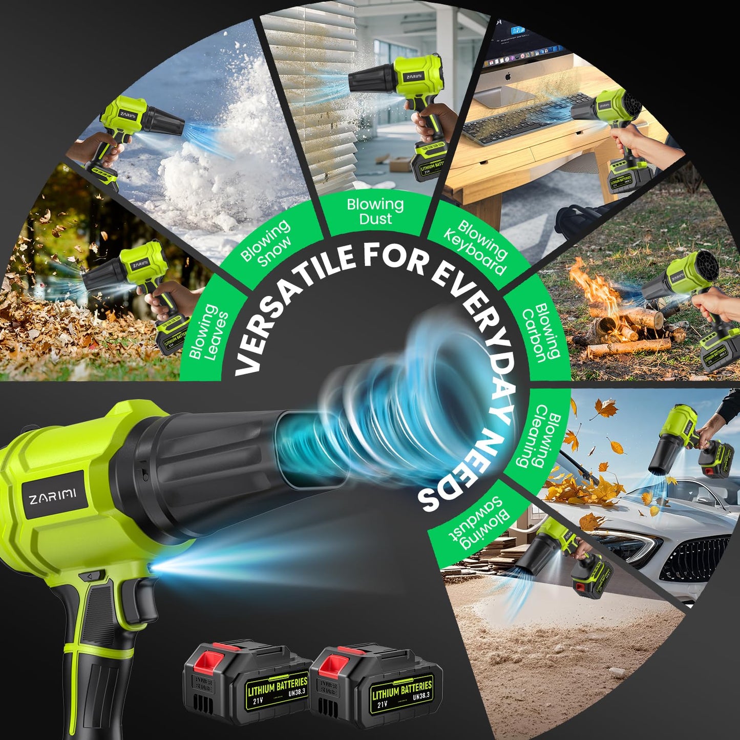 YUQUESEN Cordless Leaf Blower, 980,000 RPM Handheld Leaf Blower with 2 X 4.0Ah Batteries & Charger, Lightweight Leaf Blowers for Patio Cleaning, Lawn Care, Leaves, Dust - Light Green