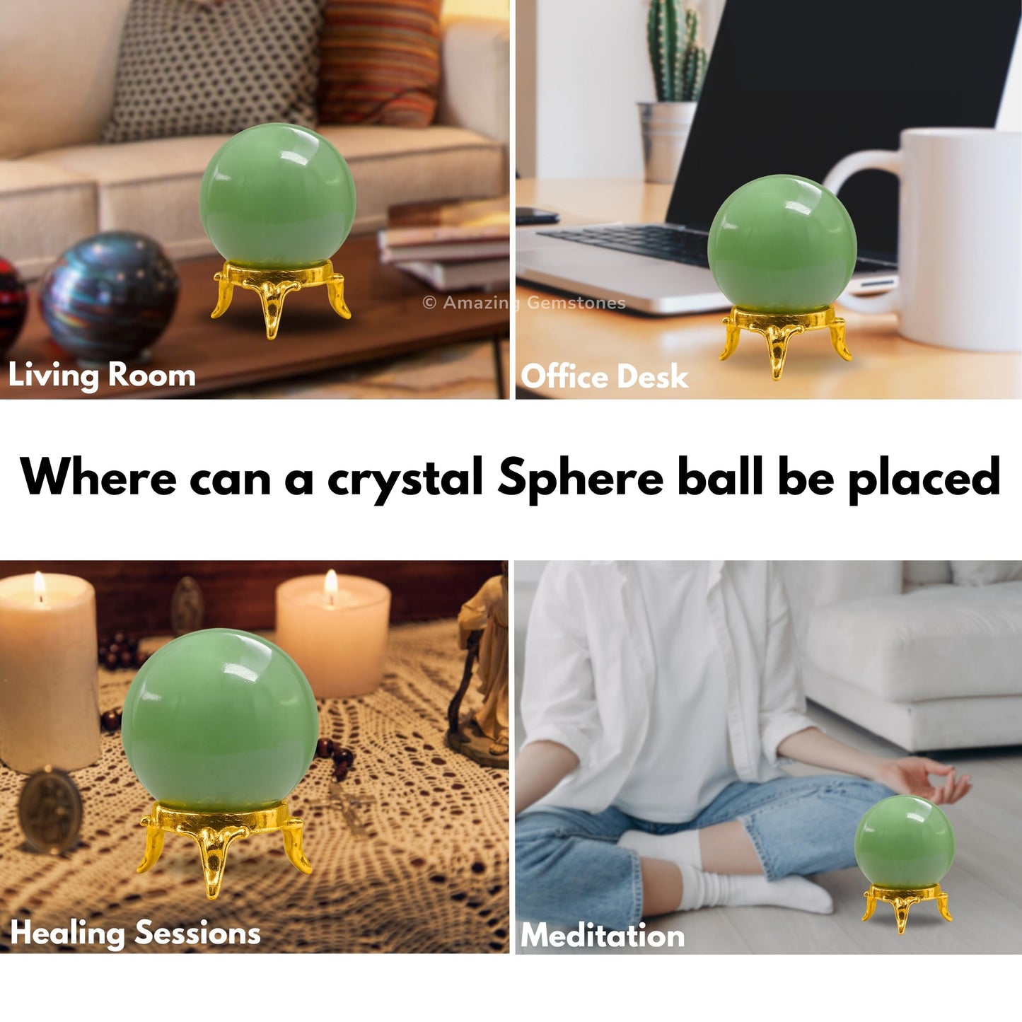 Amazing Gemstone Green Aventurine Crystal Ball with Stand - 2 Inches Crystal Sphere Meditation Balls for Witchcraft and Decorative Balls