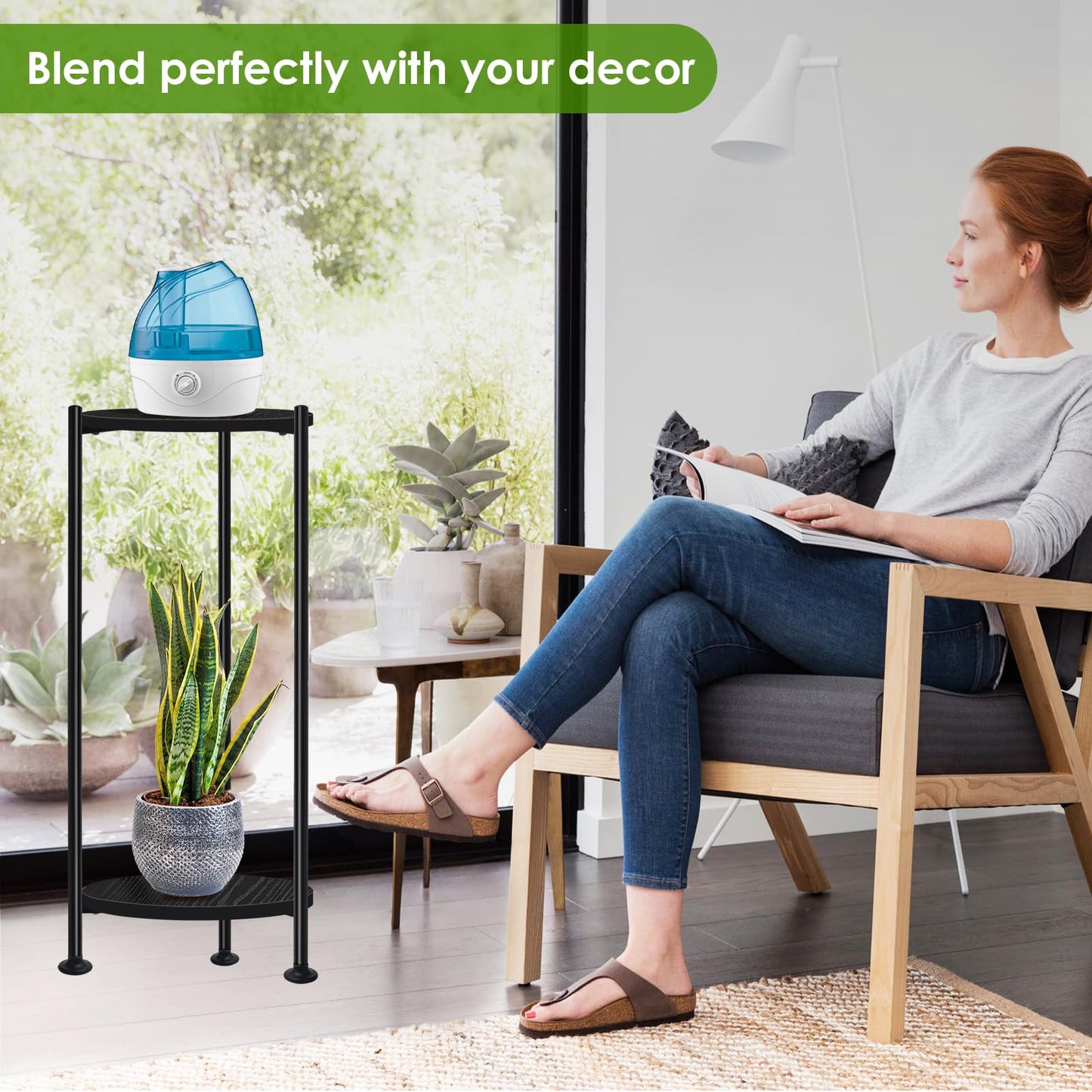 Lilybud--lily Plant Stand Indoor Outdoor, 30'' Tall Plant Stands for Indoor Plants, Heavy Duty Indoor Plant Shelf, 2 Tier Display Rack for Living Room, Balcony, Deck, Black