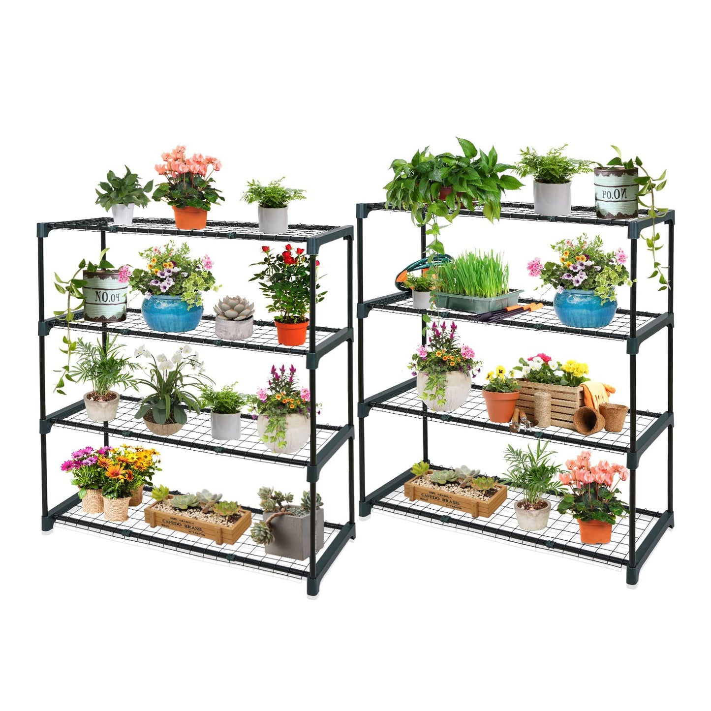 EAGLE PEAK Greenhouse Shelving Staging Double 4 Tier, Outdoor/Indoor Plant Shelves, 35"x12"x42", Green