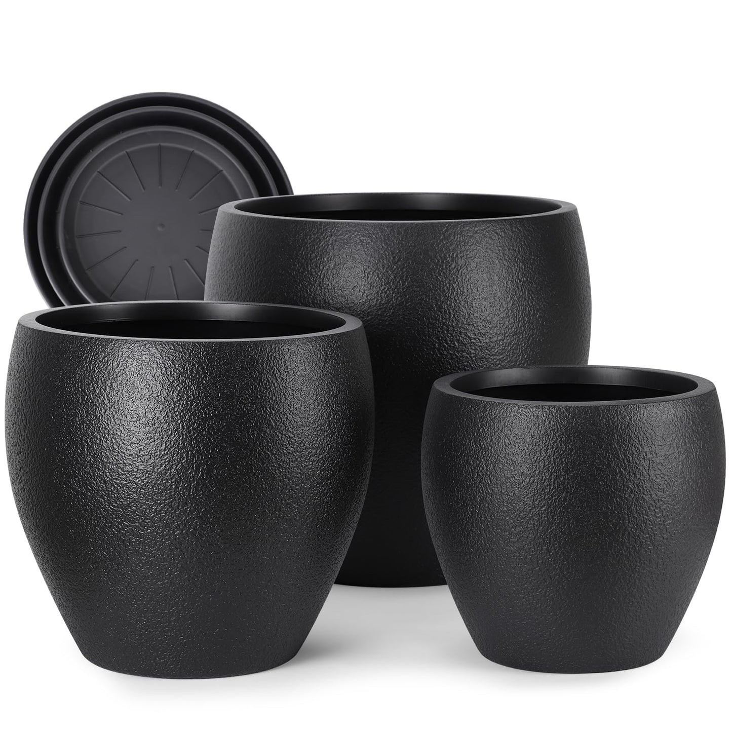 YNNICO Plant Pots 17.5/14.8/12.2 inch Set of 3, Flower Pots with Drainage Holes, Large Planters for Indoor Outdoor Garden Plants and Flowers. (Black)