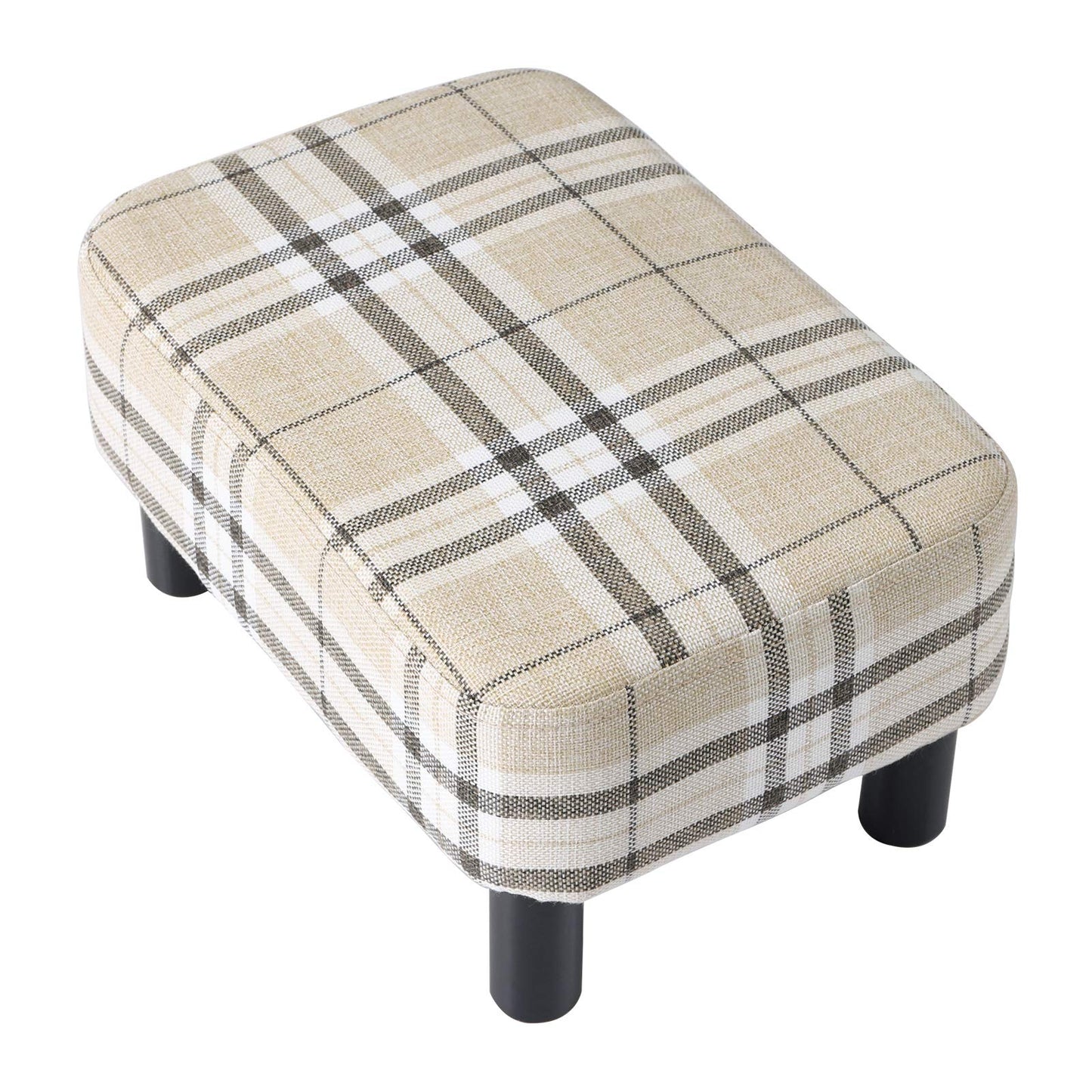 IBUYKE 16.54" Small Footstool, Linen Fabric Pouf, with Padded Seat Pine Wood Legs and Padded Rectangular Stool, for Bedroom, Stripe RF-BD215