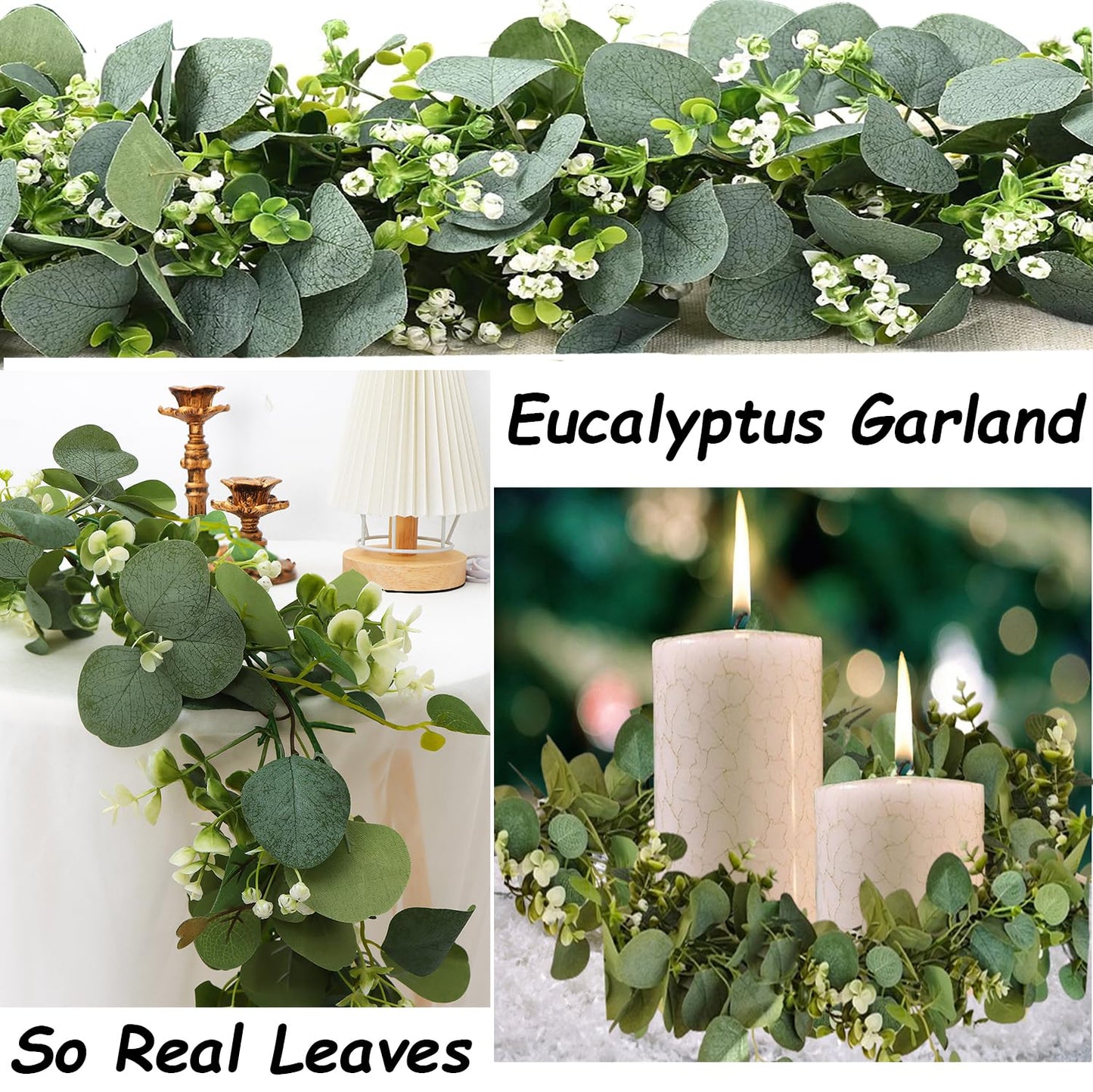 2 Pack Artificial Eucalyptus Garland 5.9FT Spring Greenery Garland Decor Summer Faux Silver Dollar Hanging Eucalyptus Greenery Vines for Home Table Mantle Wedding Party Indoor Outdoor