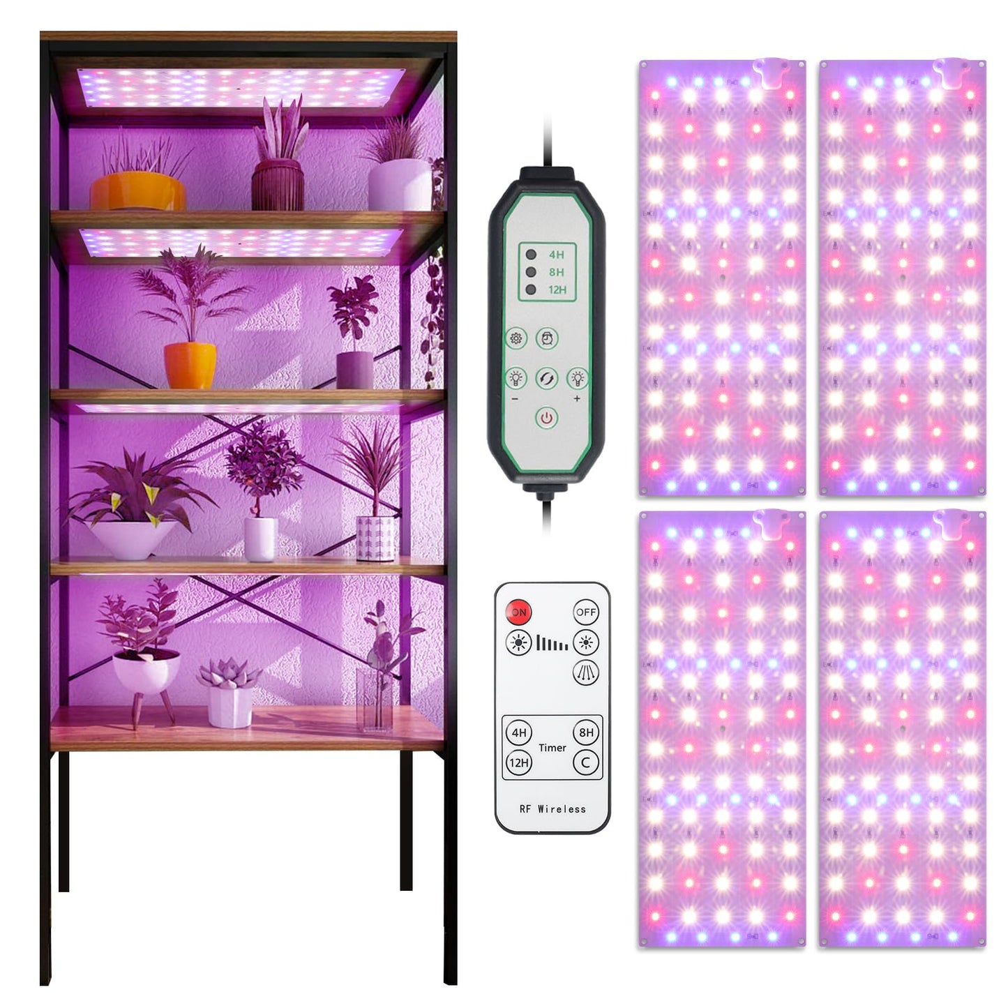 Grow Light, 40W Ultra-Thin LED Grow Lights for Indoor Plants Full Spectrum, 4/8/12H Timer Plant Light Panel, 304 LEDs Under Cabinet Plant Growing Lamp Strip Panel for Seedlings, Veg, Flowers (4pcs)