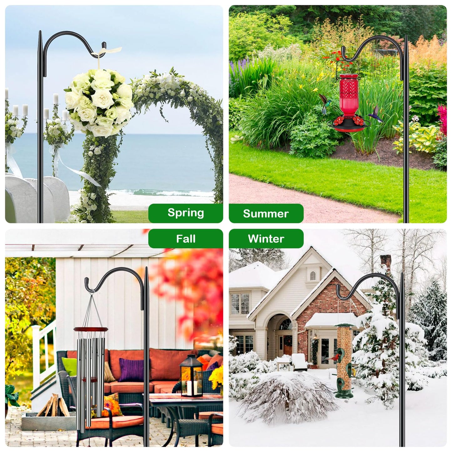 FEED GARDEN Adjustable Outdoor Shepherd Hook Bird Feeder Pole with 5 Prongs Base, 60 Inch Tall 5/8 Inch Thick, Heavy Duty Shepard Hook Stand for Hanging Bird Feeders, Plant Baskets, Black (1 Pack)