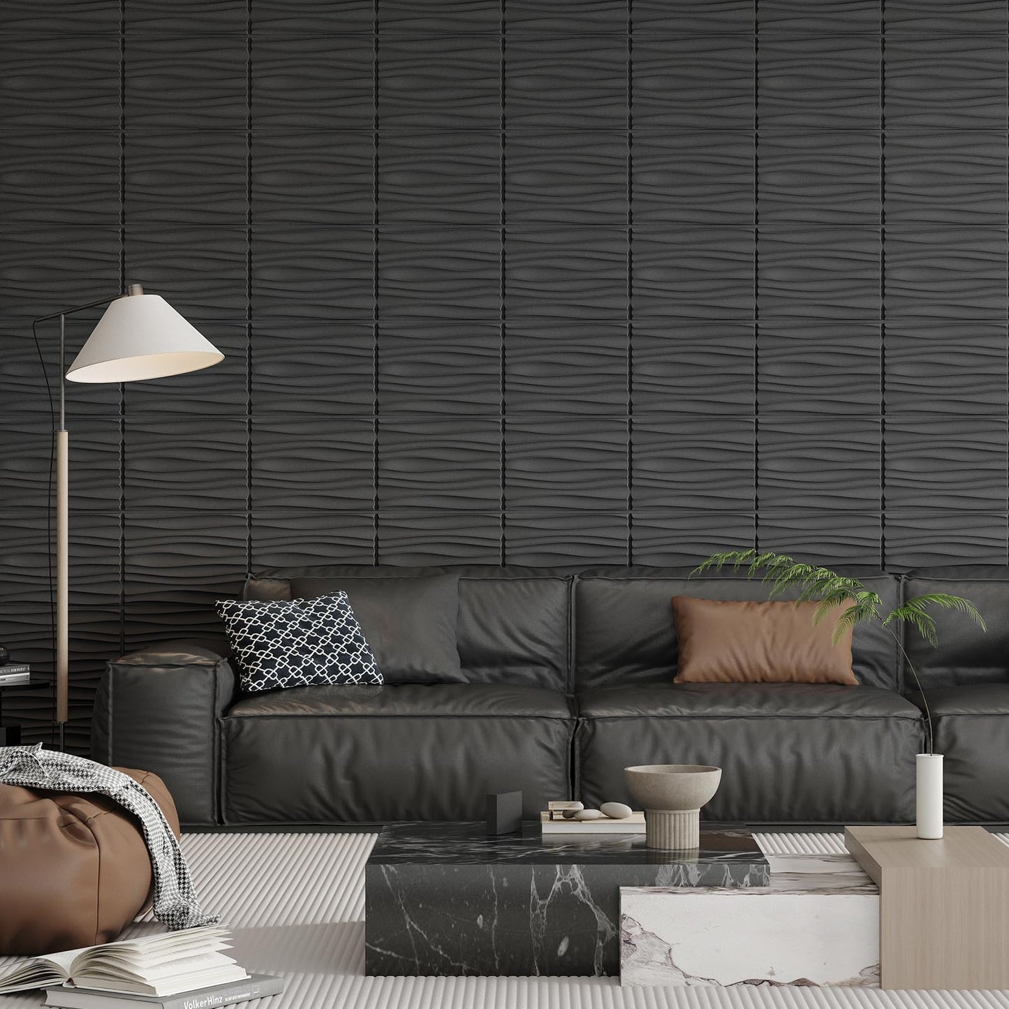Art3d 24-Pack 3D Wall Panels for Interior Home Décor, PVC Wavy Textured Accent Wall Paneling for Living Room Bedroom TV Backdrop Office, 15.7 x 11.8 Inch - Black