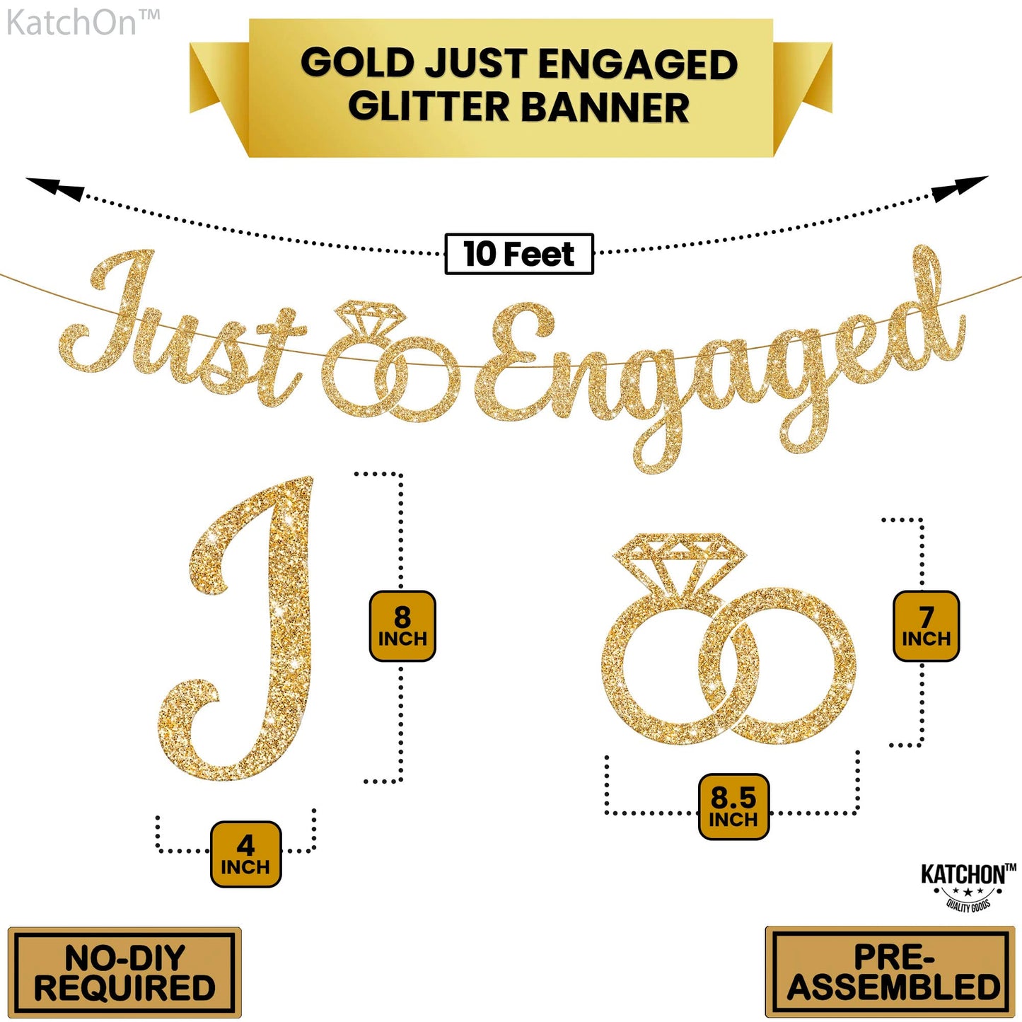 KatchOn, Glitter Gold Just Engaged Banner - 10 Feet, No DIY | Engagement Banner for Just Engaged Decorations | Engagement Party Decorations | Just Engaged Decorations