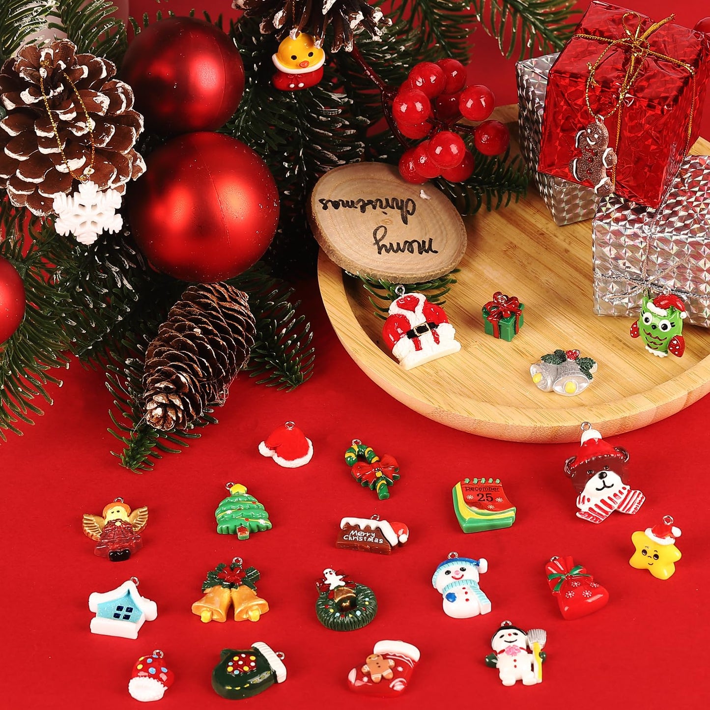 42 Pcs Mini Christmas Ornaments Miniature Small Resin Christmas Tree Ornaments for Mini Tree Hanging Decorations Tiny Christmas Figurines Bulk for Craft Holiday Christmas Decor Gift