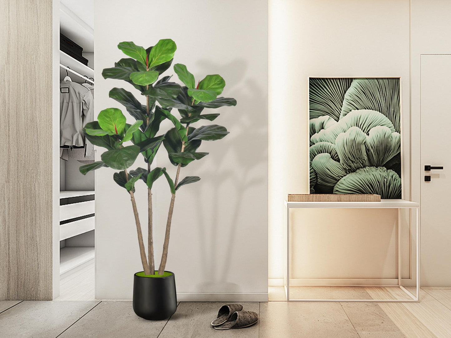 Artificial Fiddle Leaf Fig Tree, 5Ft Faux Floor Plants Fake Tropical Tree with Pot for Indoor Outdoor Office House Living Room Home Decor
