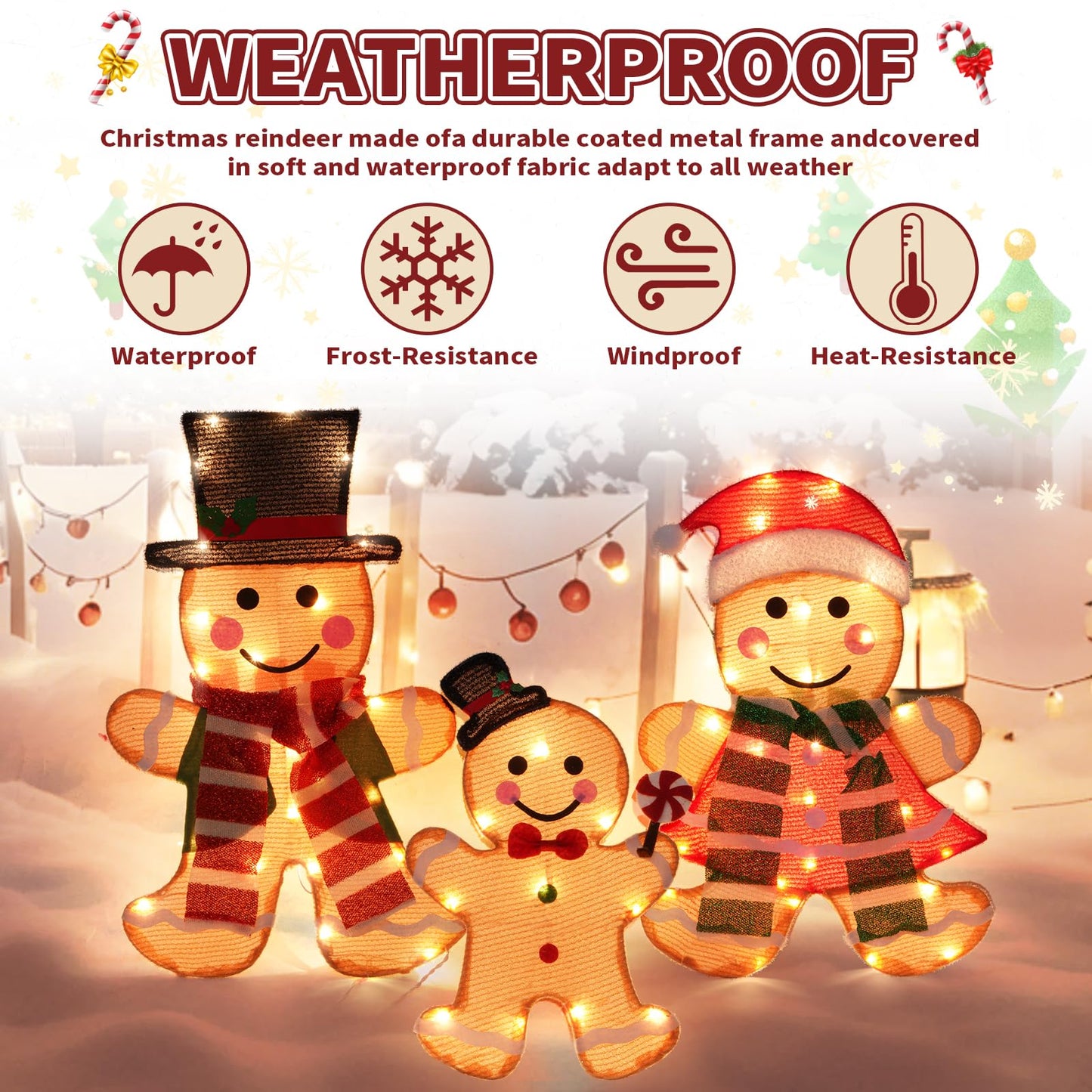 Light Up Outdoor Christmas Decorations, Lighted Indoor Christmas Decor, Christmas Decorations for Home Yard Garden Holiday Party (Gingerbread Man Family)
