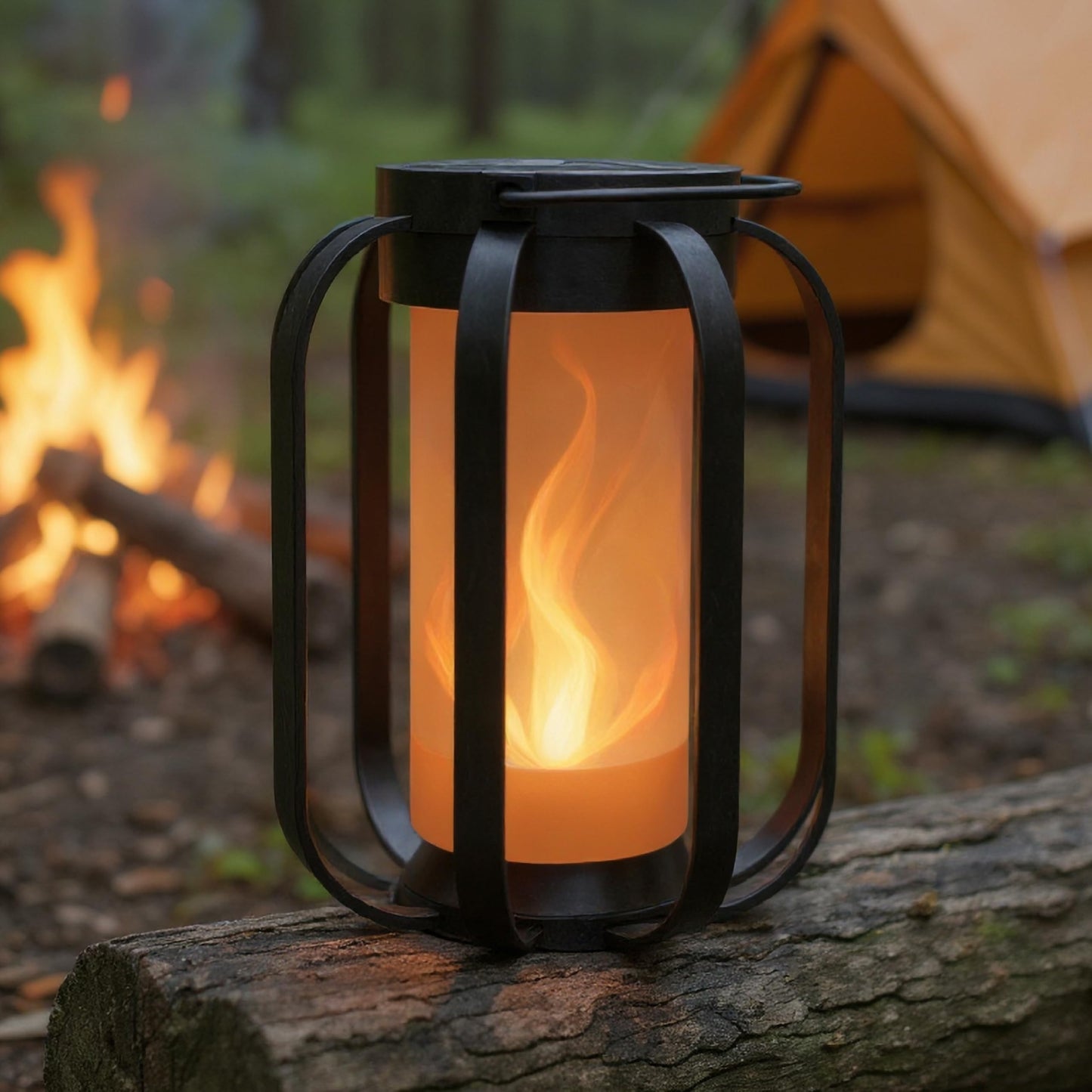 FoxFlame Modern Solar Lanterns Outdoor Waterproof-Patented Flickering LED Flame Effect,IP65 Waterproof,Matte Black Finish,Hanging Solar Lights for Outside for Patio,Garden,Porch,Outdoor Decor(1Pack)