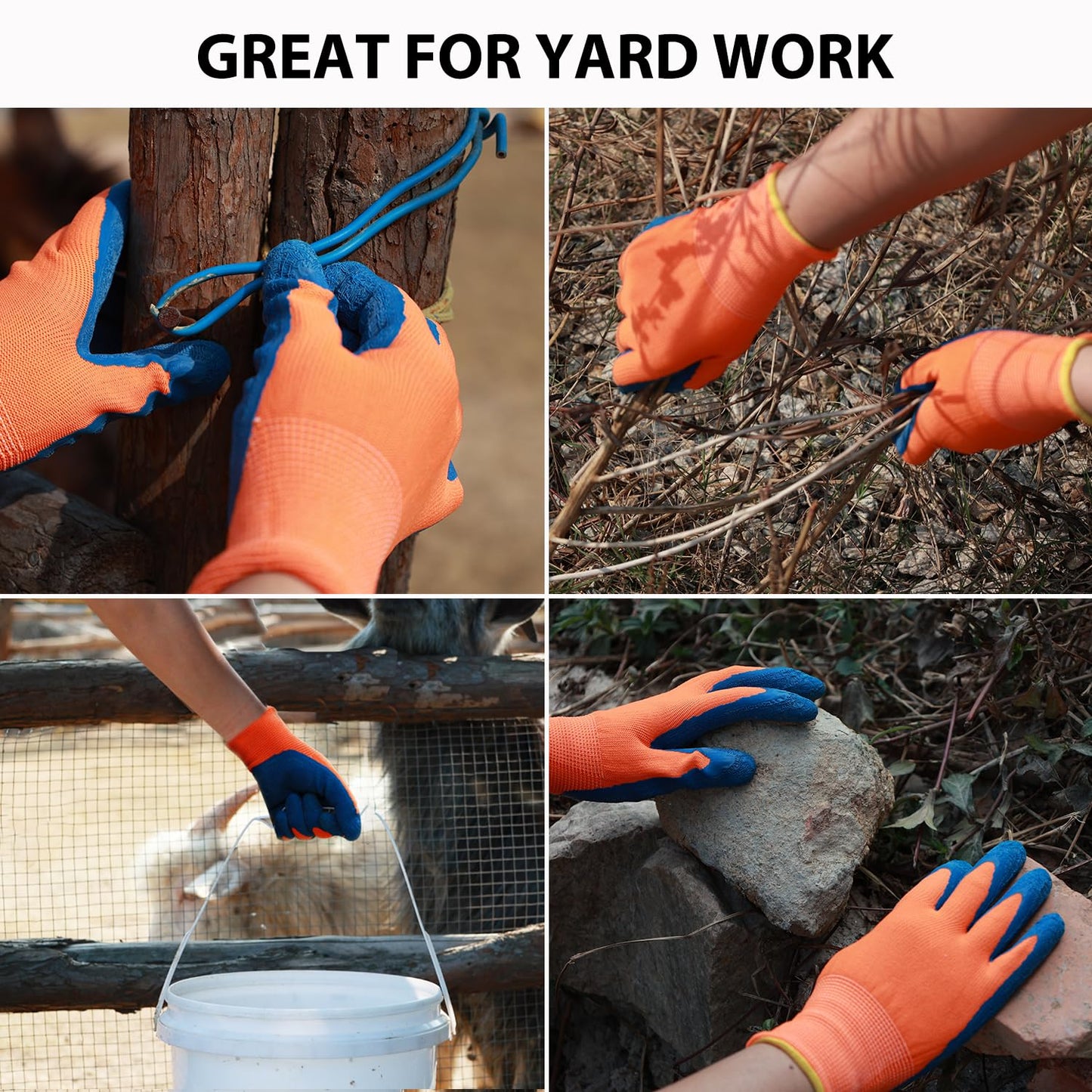 SECHAND Kids Gardening Gloves, 3 Pairs Non-Slip Garden Gloves for Toddlers, Preschoolers, Schoolchildren, Preteen, Childrens Rubber Coated Yard Work Gloves, Size 4 (Age 7-8)