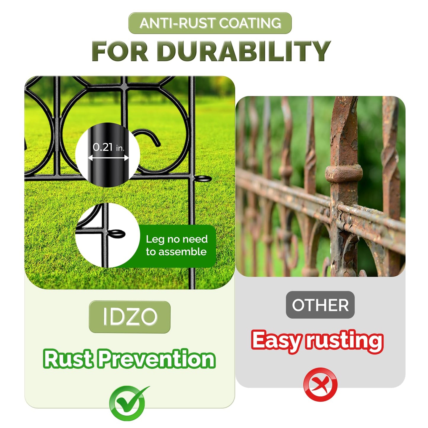 Idzo Heavy Duty Steel 32in x 10ft (5 Panels) Decorative Garden Fence, No Dig Decorative Fence, Rustproof Metal Garden Fence Border for Outdoor Yard Patio, Small Animal Barrier Fence for Dog Rabbit Pet