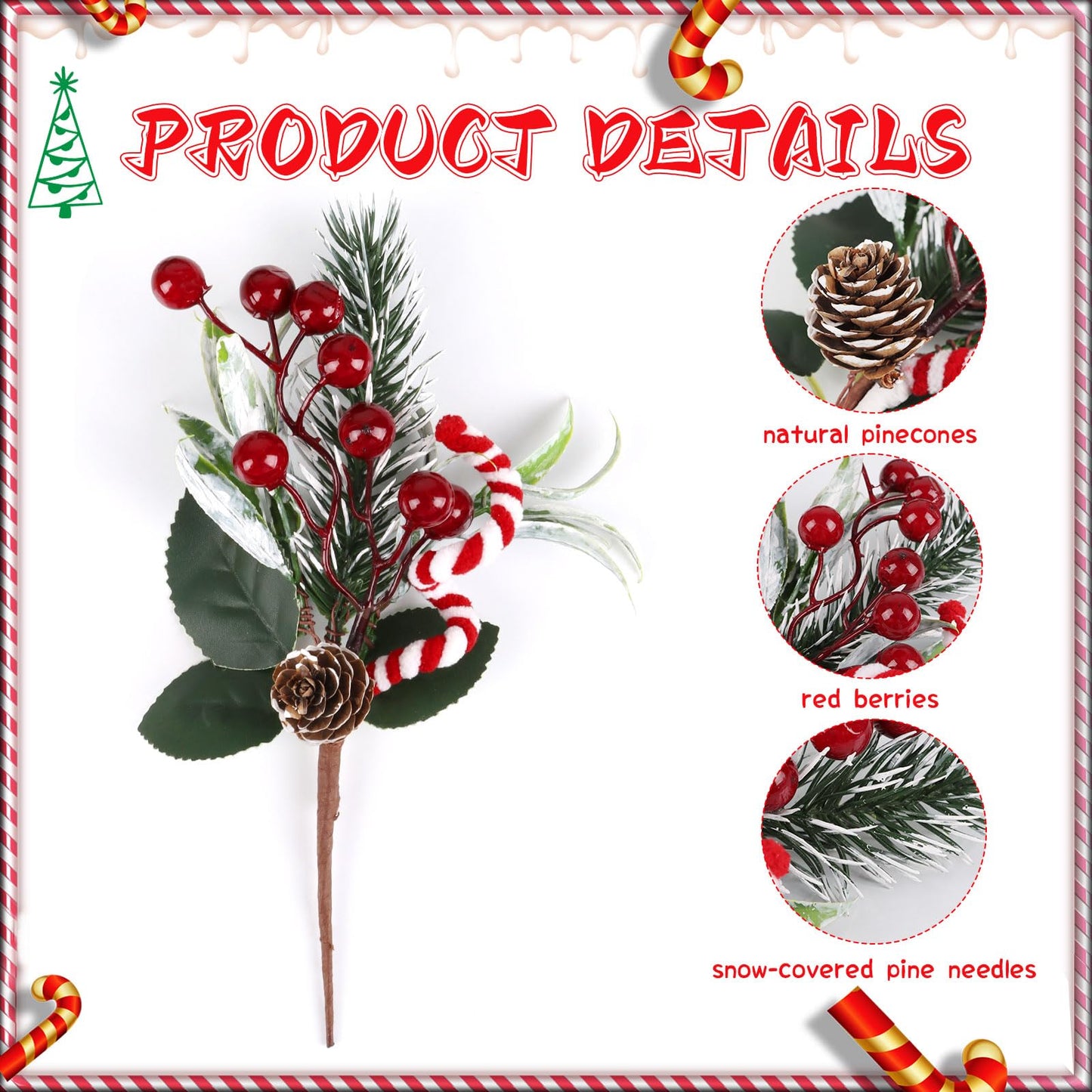 LOAVER 16 Pack Artificial Christmas Red Berry Picks Assorted Faux Pine Branches Spray with Pinecones Holly Stems for Xmas Tree Floral Arrangement Winter Wreath Gift Wrapping Decor