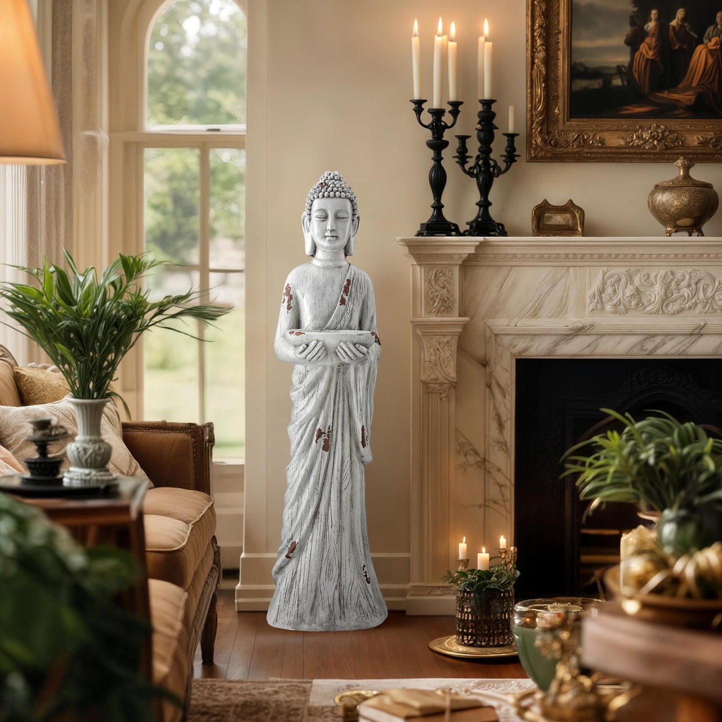 Ultym 42" Extra-Large Buddha Outdoor Statue with Birdfeeder, Tall Zen Meditative Buddha Figures, Durable Weatherproof MGO Sculpture for Garden, Patio, Yard, Porch or Indoor Home Decor