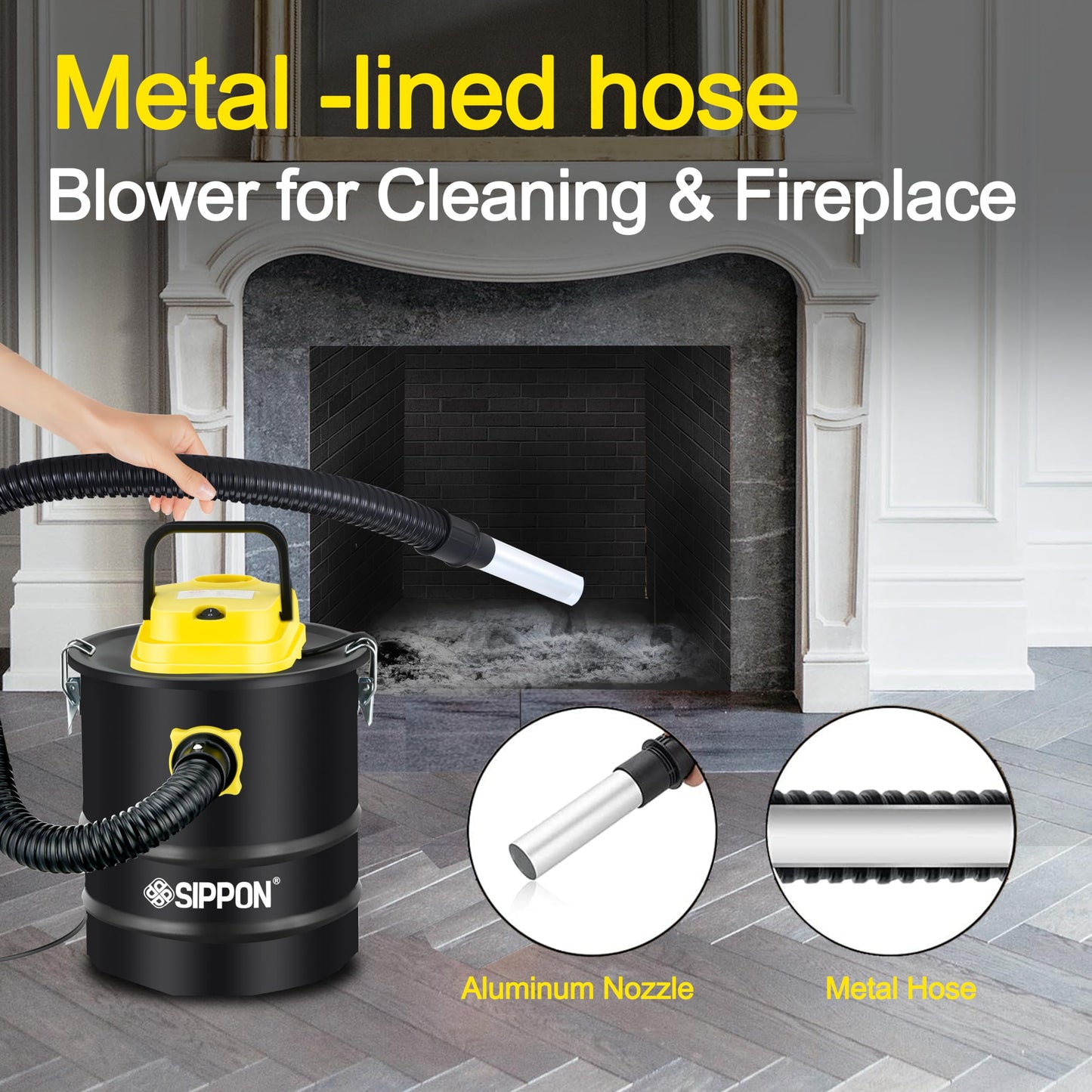 SIPPON Ash Vacuum Cleaner, Pellet Stove Vacuum Cleaner with Wheeled Base & Blower Function, 800W Powerful Suction 2.6 Gallon All-in-One Ash Vacuum for Fireplaces, Pellet Stoves