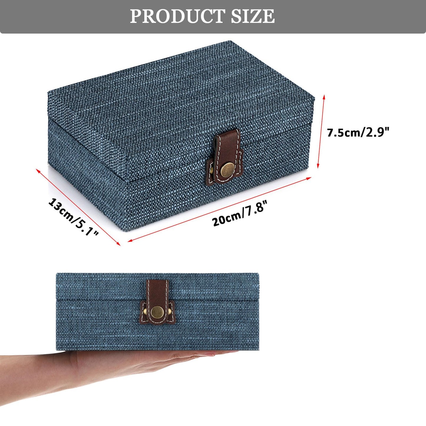 Hipiwe Treasure Chest Jewelry Box - Wooden Decorative Box with Clasp Linen Covered Memento Case Box Rectangular Keepsake Box Photos Storage Organizer Home Decor,Blue