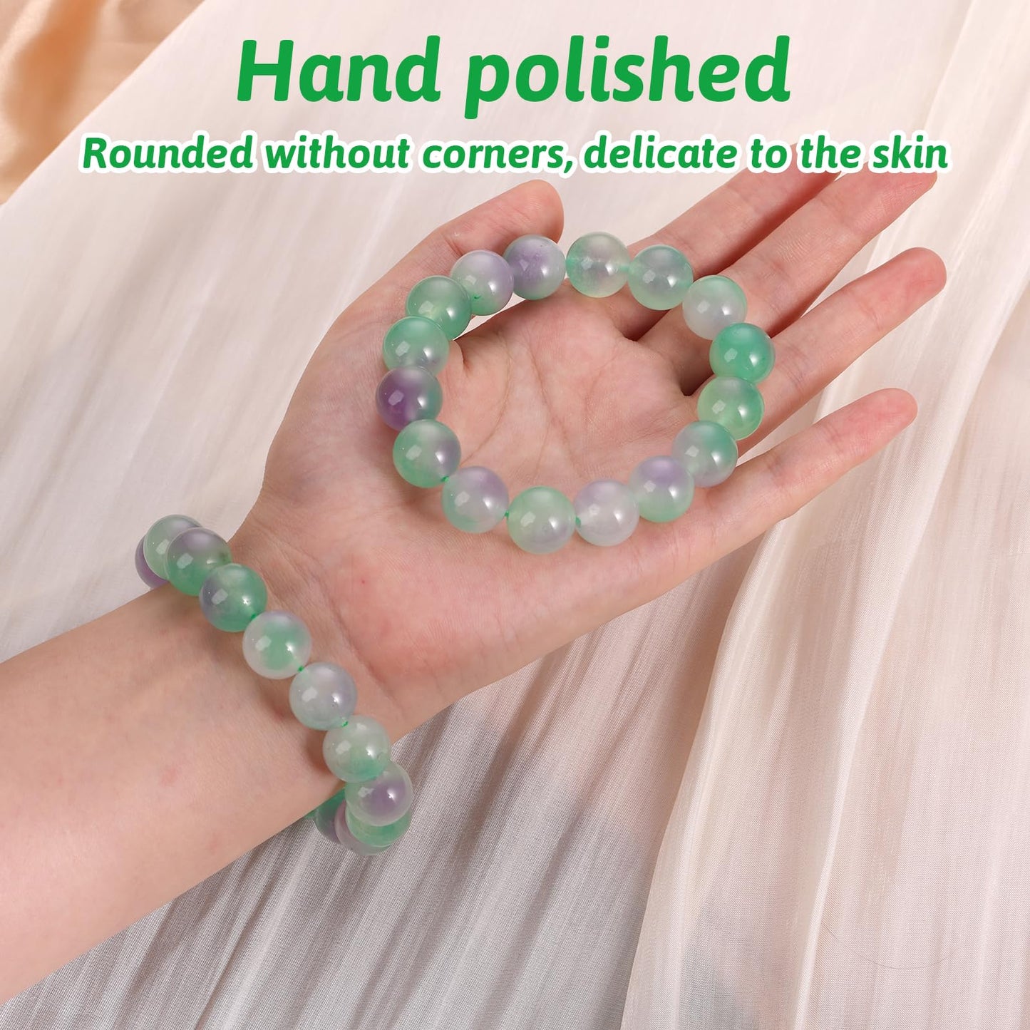 Handmade Natural Jade Beaded Bracelet for Women & Men – Genuine Green/White Jade Gemstone Stretch Bracelet – Lucky Energy Healing Jewelry Gift for Peace, Prosperity & Protection GP