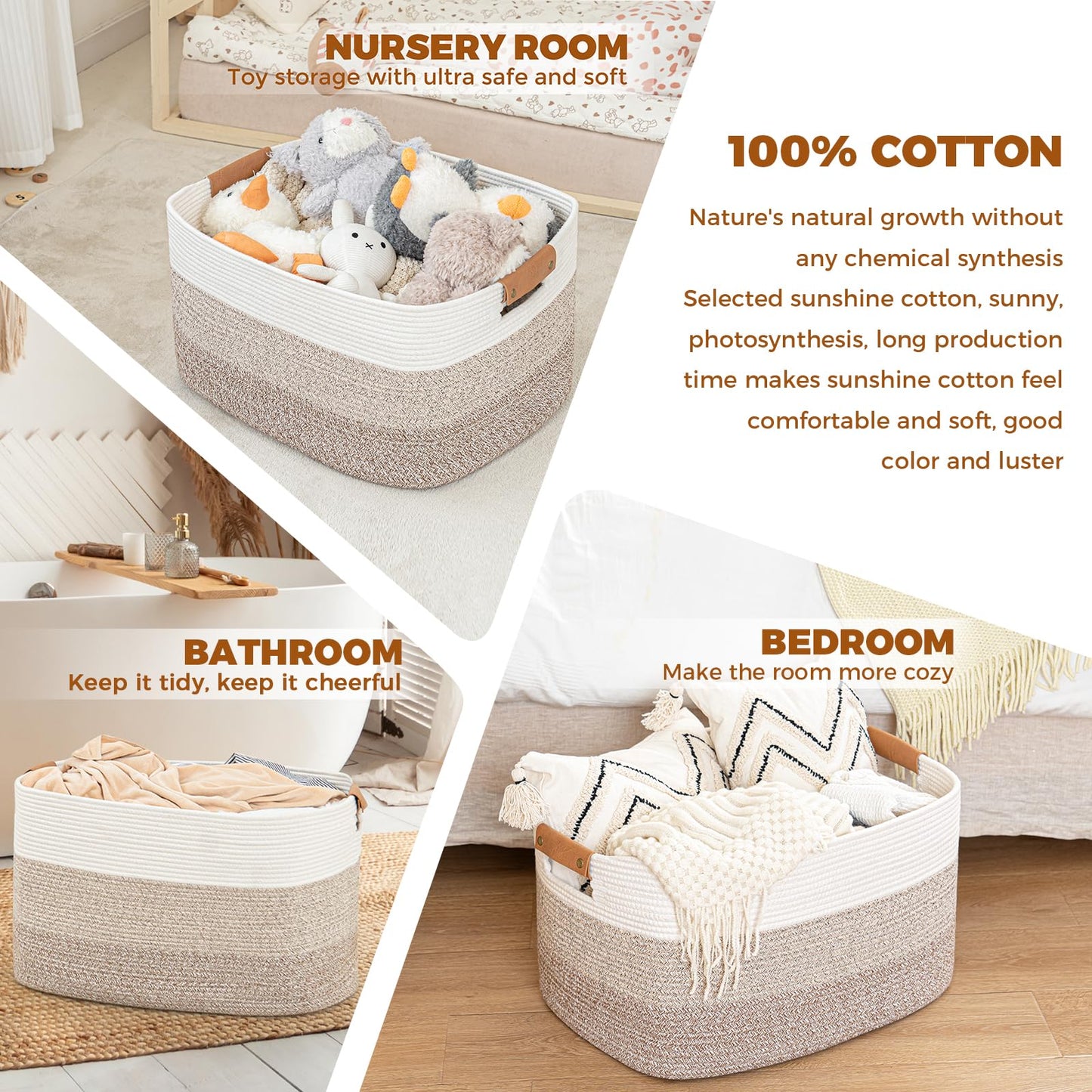 danpinera Blanket Basket, 72L Woven Storage basket with Leather Handle, Eco-friendly Decorative Storage Organization in Bathroom & Living Room for Towels 22 ''*17 ''*11.8 '', Gradient Brown