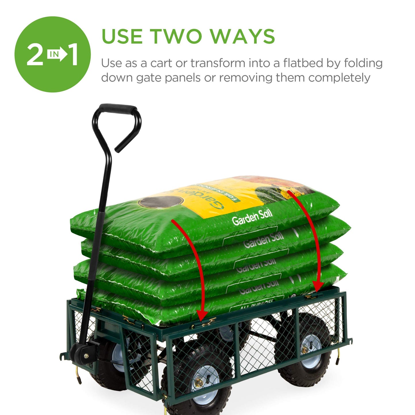 Best Choice Products Utility Garden Cart Wagon for Lawn, Yard w/Heavy-Duty Steel 400lb Weight Capacity, Removable Sides, Long Handle, 10in Tires - Green