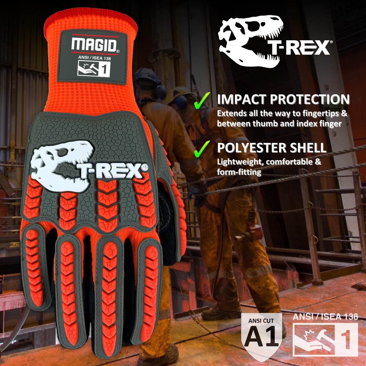 MAGID T-REX Flex Series Sandy Nitrile Coated Knit Impact Gloves, 1 Pair, 10/XL, TRX400